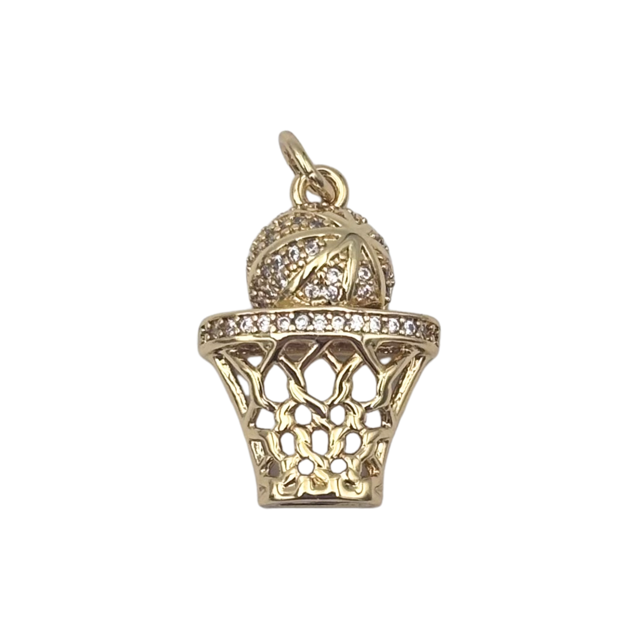 Gold basketball hoop with pavé rhinestone  ball and basket rim by HOLST+LEE