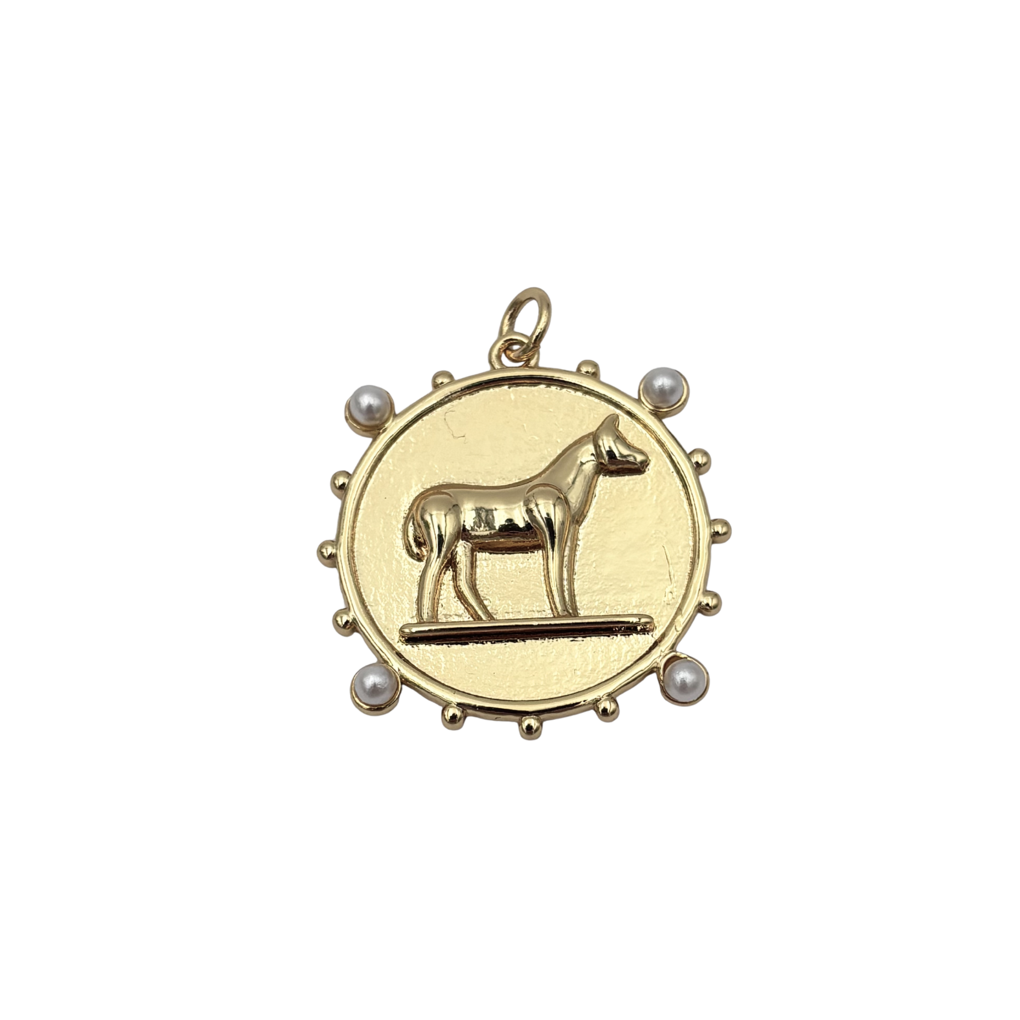 Golden horse charm with four pearl accents with by HOLST+LEE