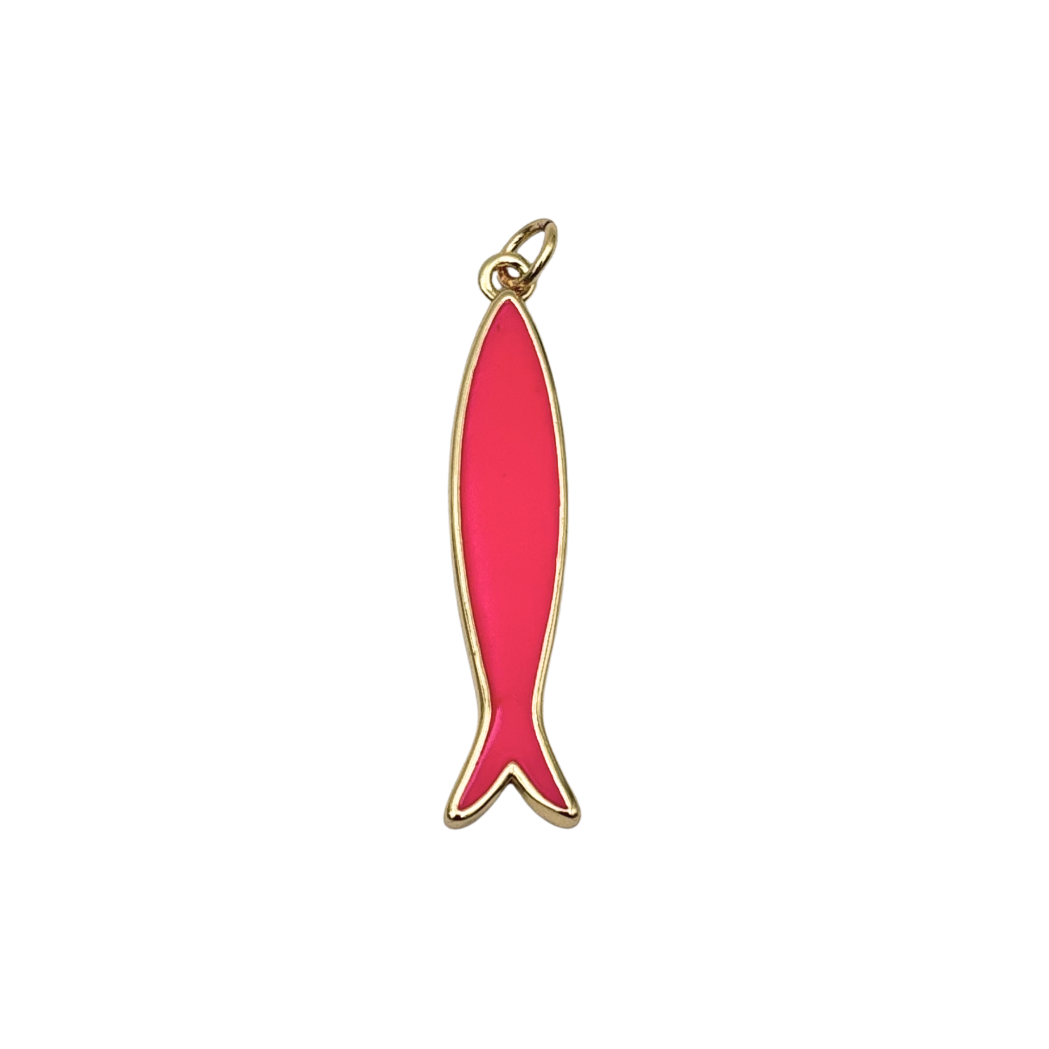Hot pink enamel fish pendant with gold outline by HOLST+LEE