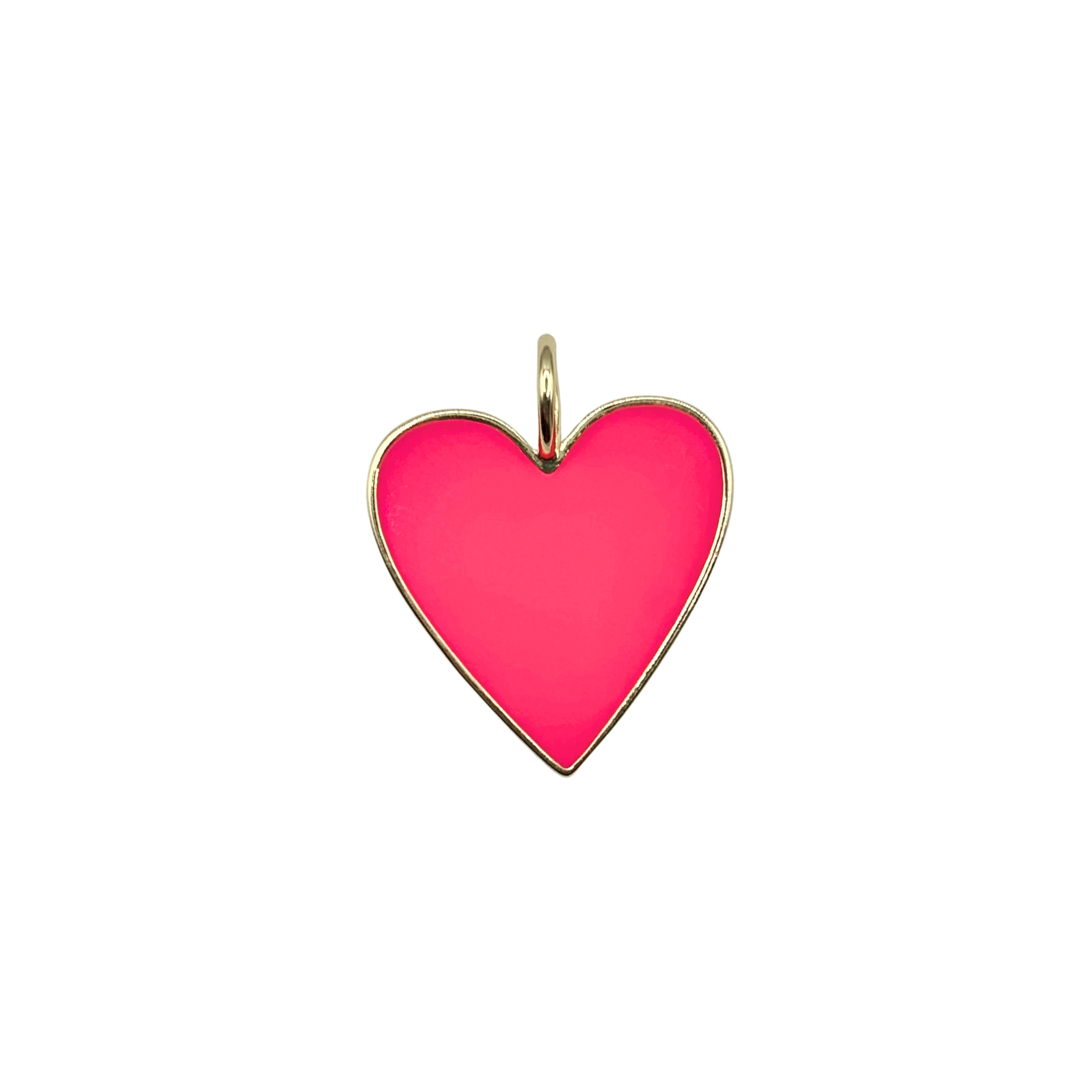 Gold-rimmed hot pink enamel heart charm with smooth polished face by HOLST+LEE