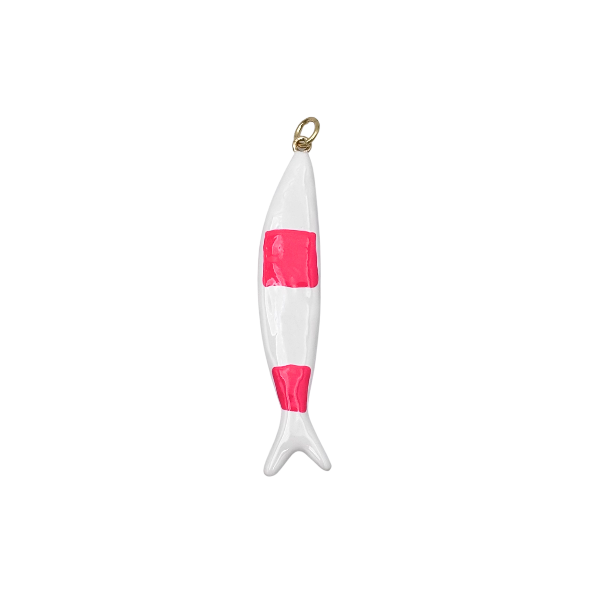 Slim white enamel fish pendant with pink body stripe by HOLST+LEE
