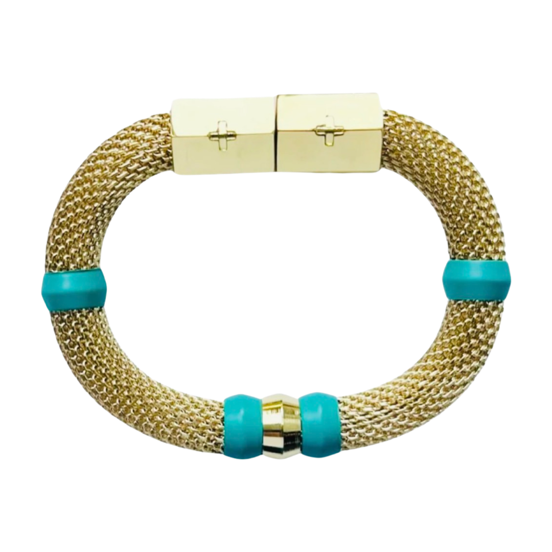 Mesh Colorblock Bracelet Gold/Turquoise