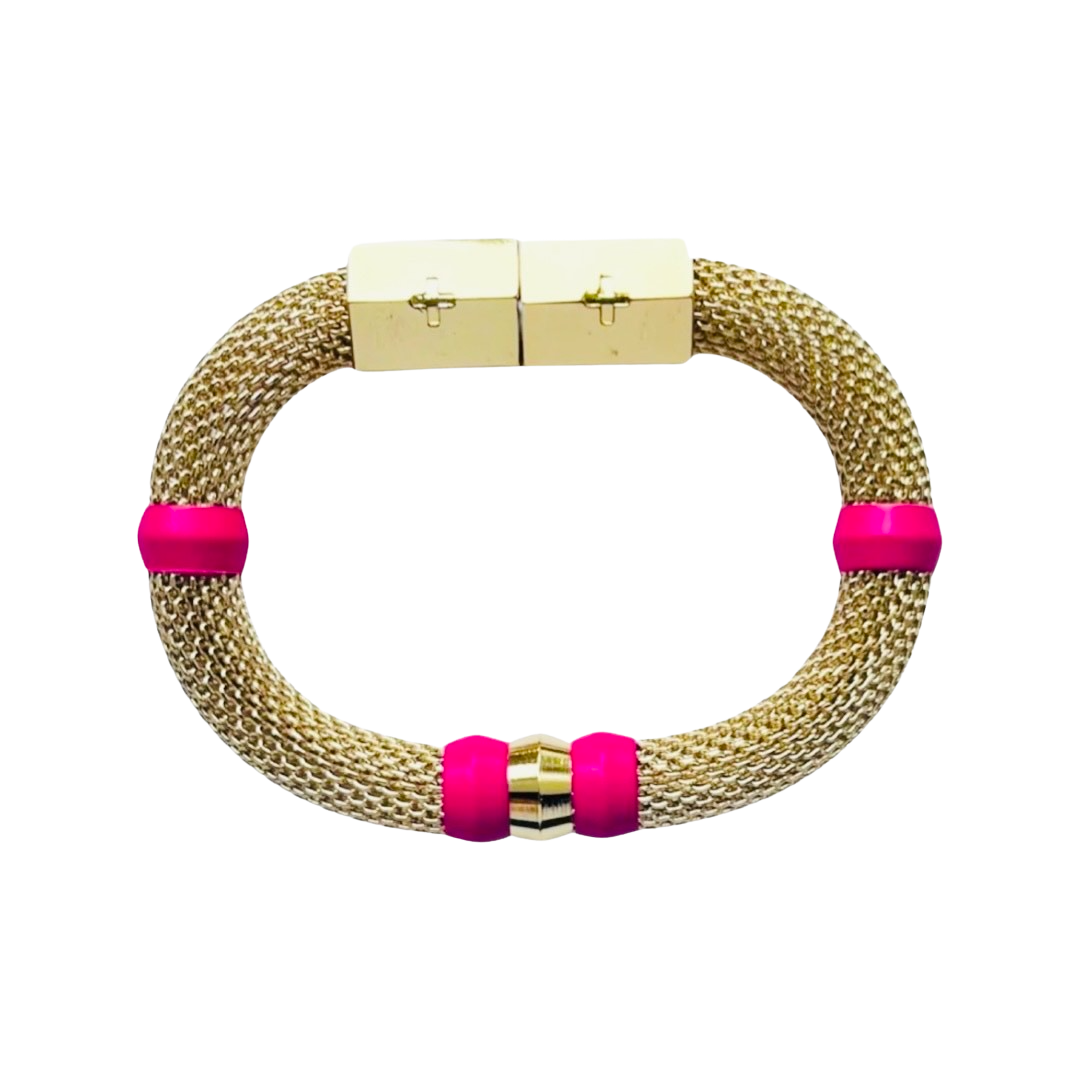 Mesh Colorblock Bracelet Gold/Pink