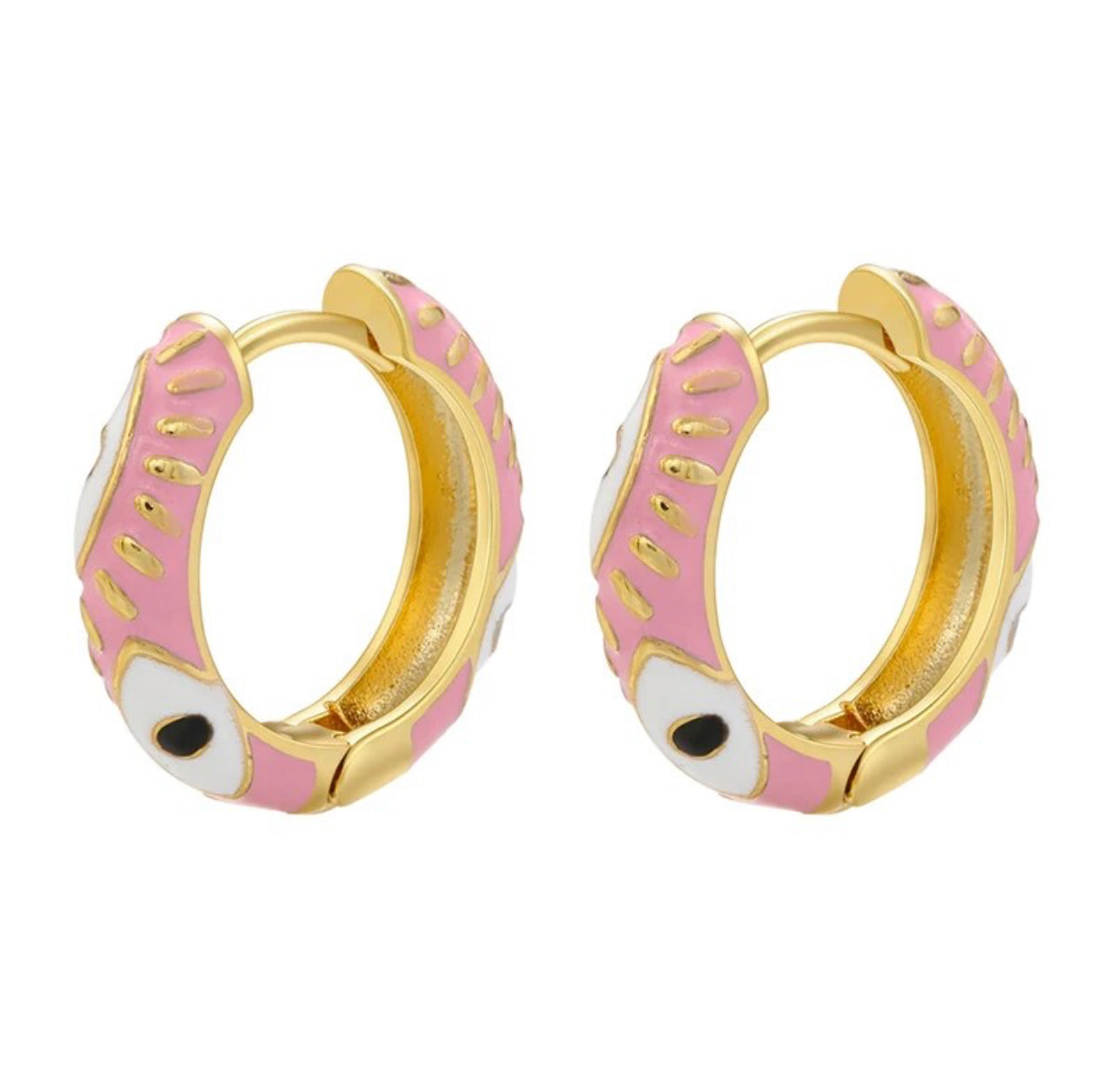 Huggie Earrings Hot Pink Evil Eye