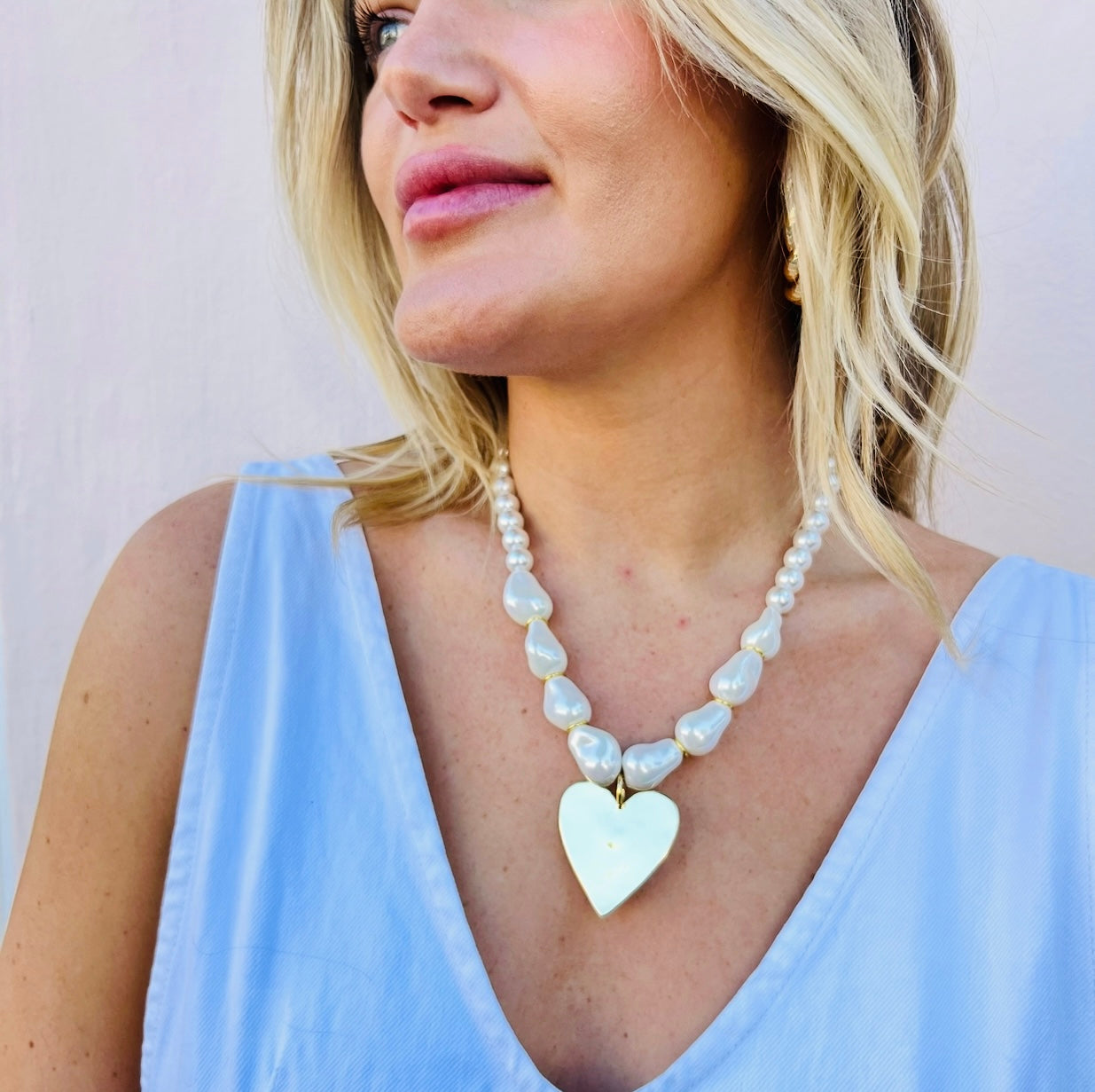 Large Heart Pearl Necklace