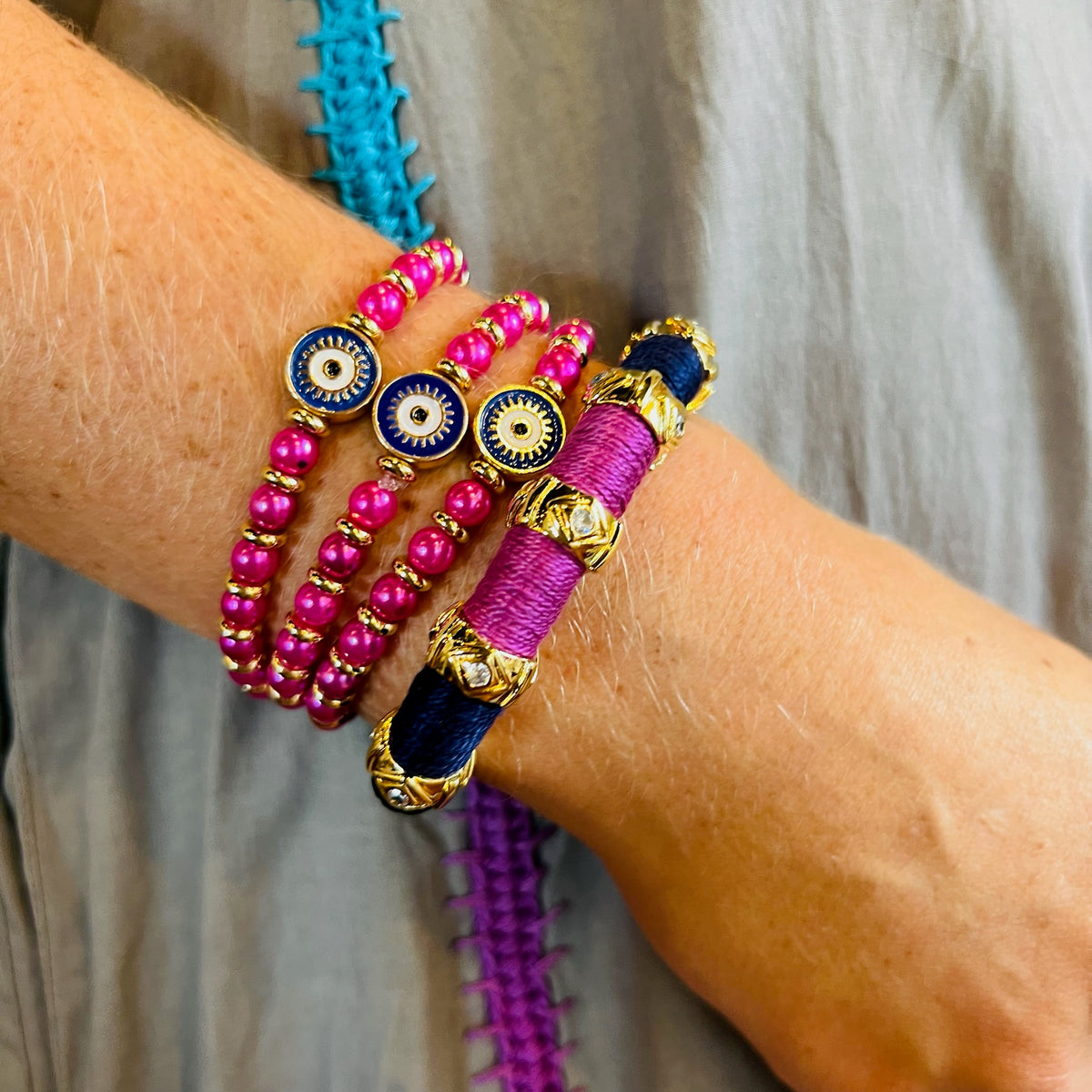 Evil Eye Colorblock Bracelet Violet and Navy