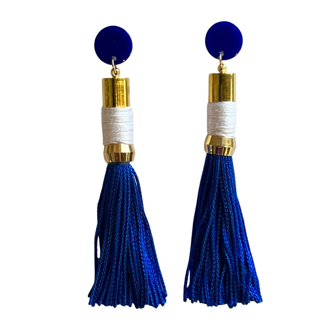 Tassel Earrings Royal Blue/White