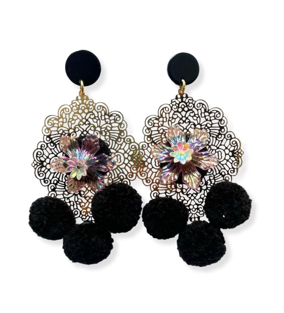 PomPom Earrings Black