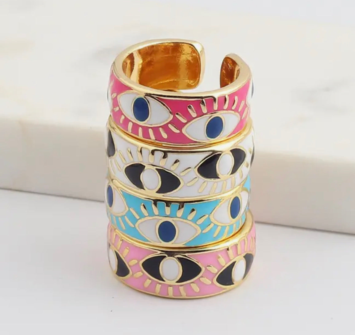 Evil Eye Band Ring Hot Pink