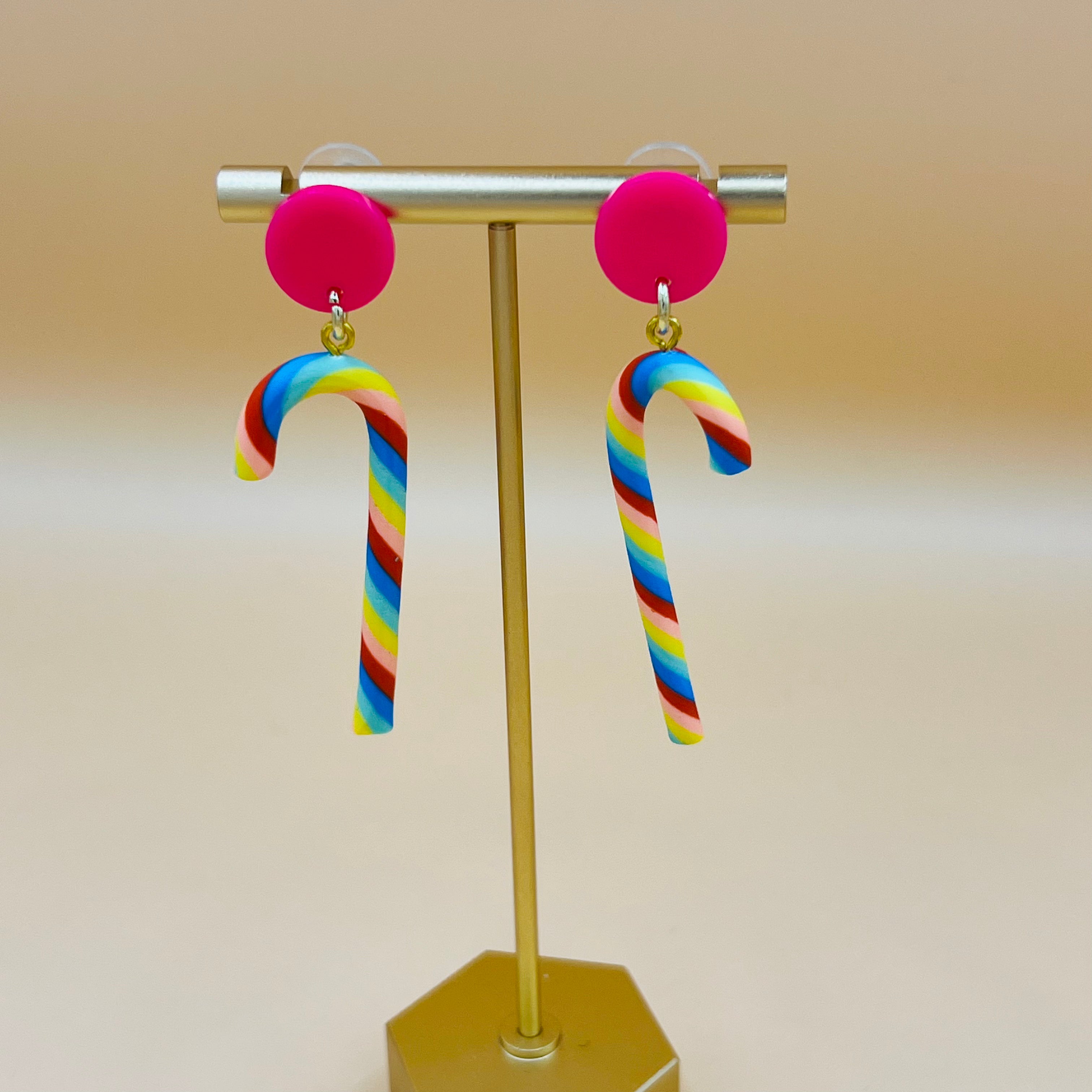 Candy Cane Earrings Rainbow Pink