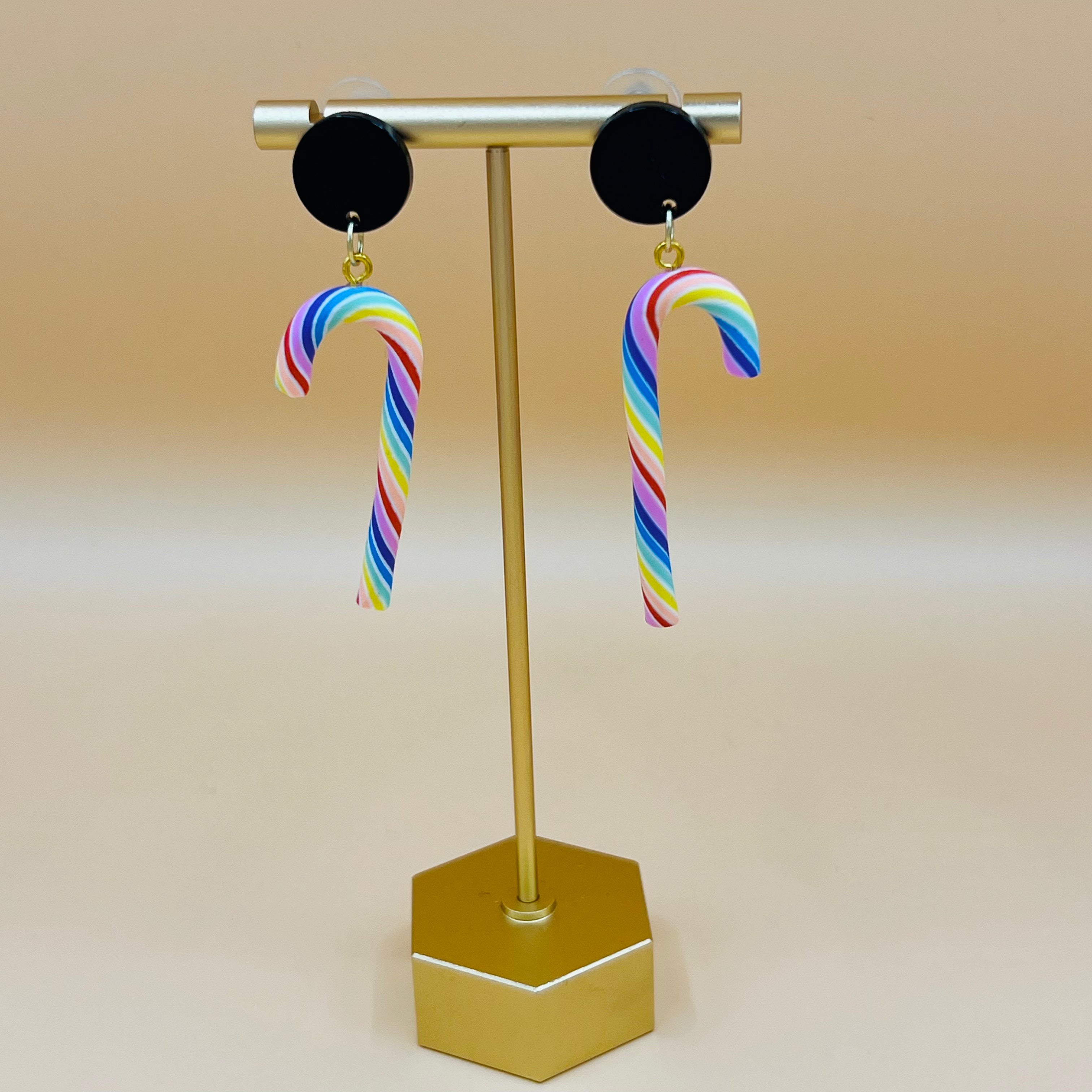 Candy Cane Earrings Rainbow Black