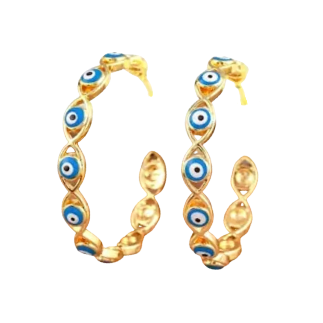 Evil Eye Hoop Earrings Blue