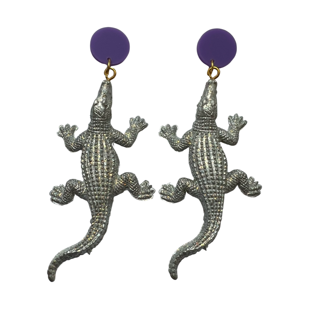 Alligator Earrings Purple/Silver