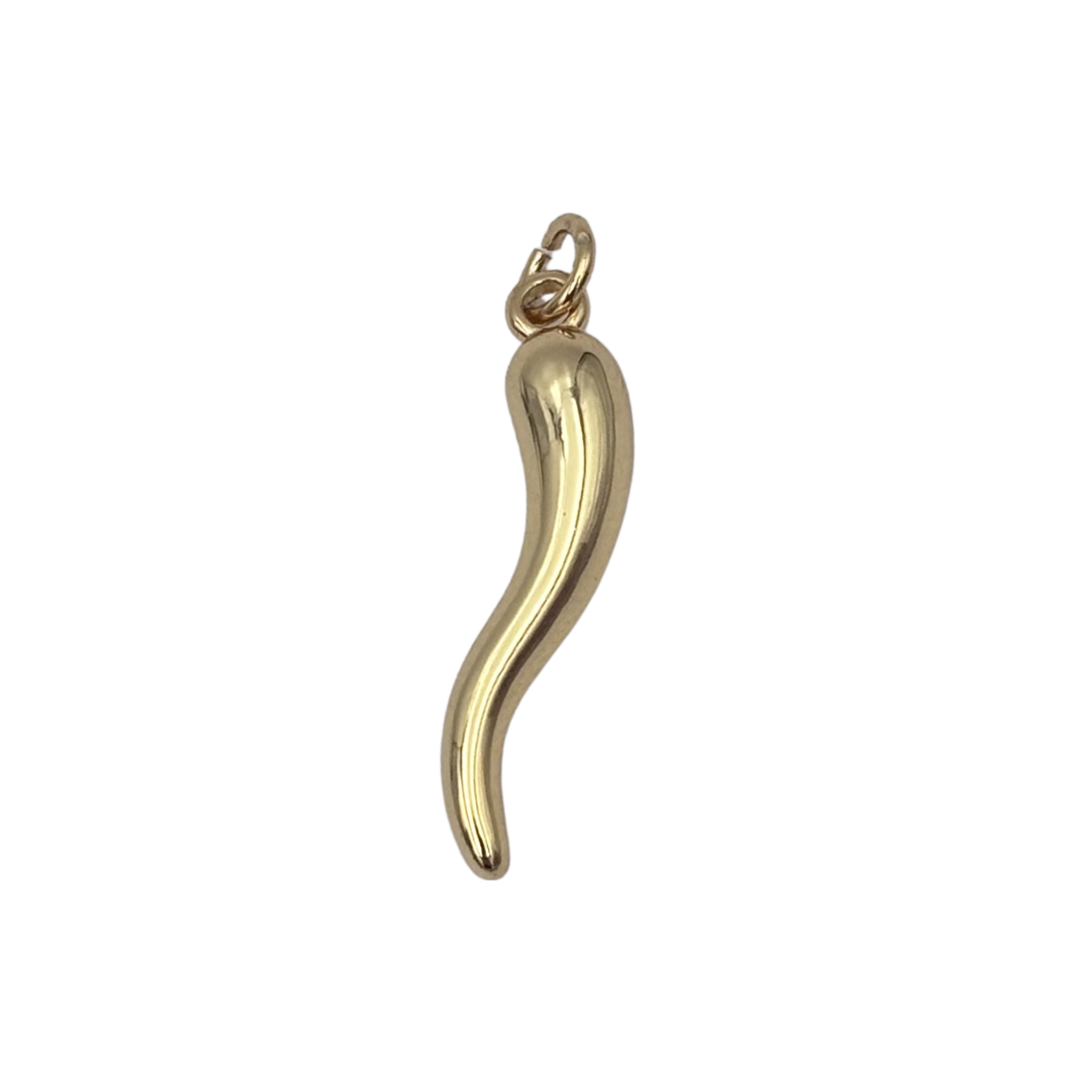 Polished gold cornicello Italian horn charm with curved taper and smooth finish by HOLST+LEE