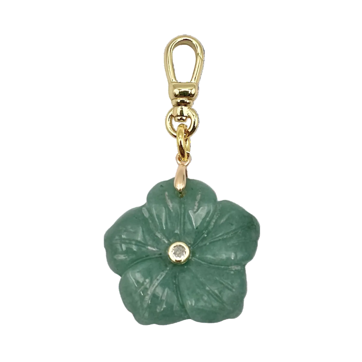 Green semi-precious flower pendant with rhinestone center piece with gold charm clip by HOLST_+LEE