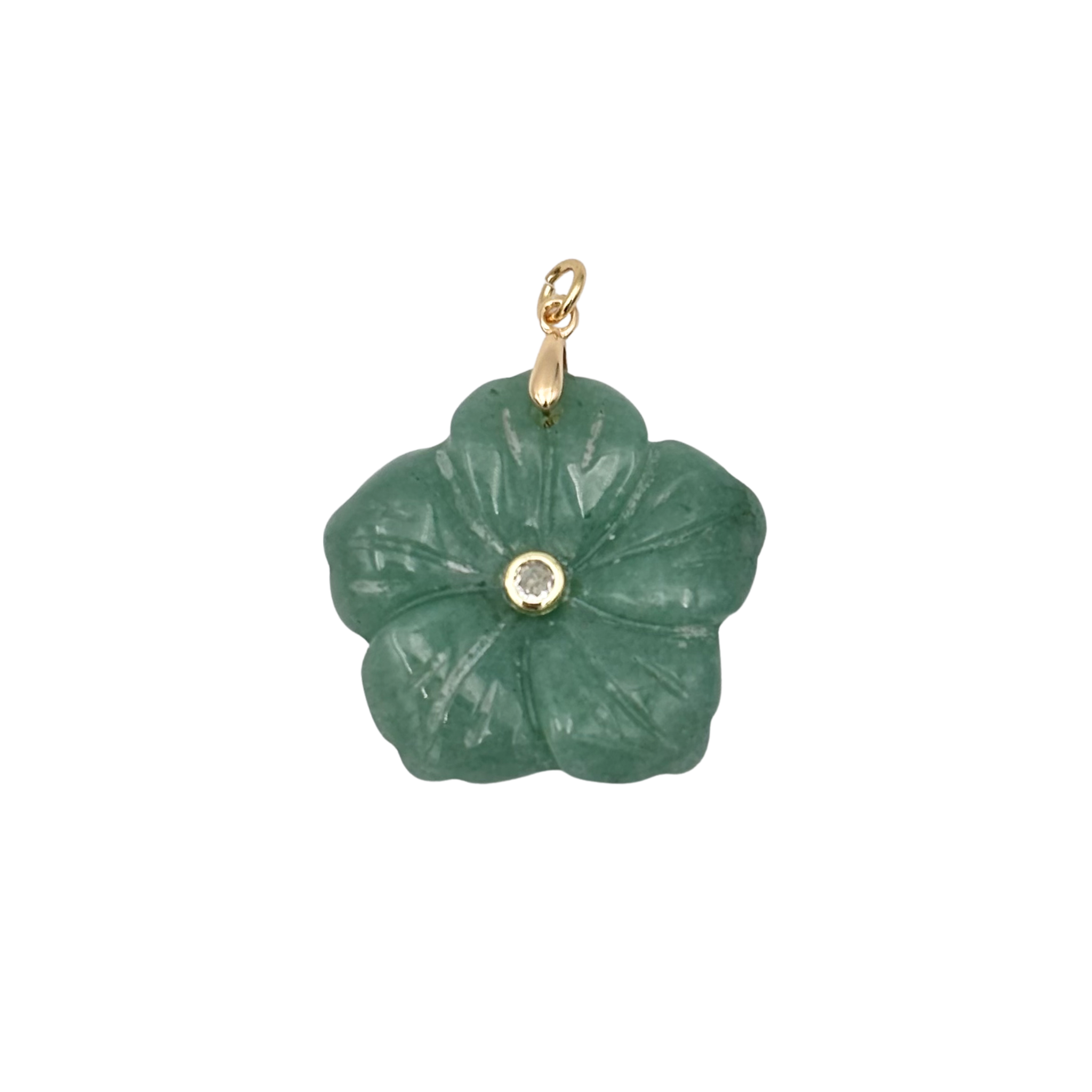 Green Jade semi-precious flower pendant with rhinestone center piece by HOLST+LEE