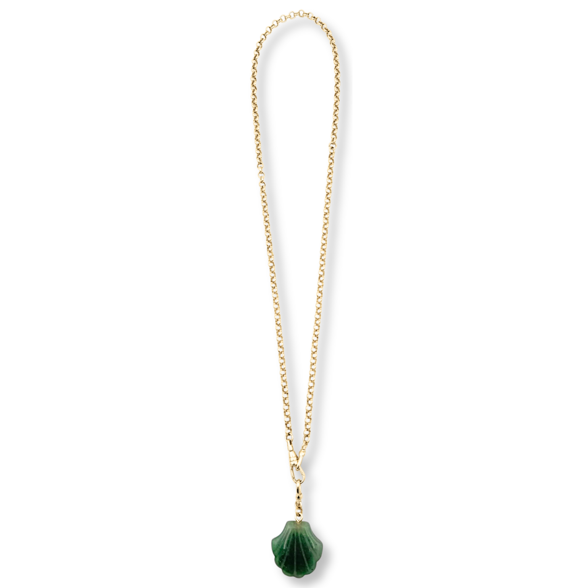 Gold rolo chain necklace with carved jade shell pendant by HOLST+LEE