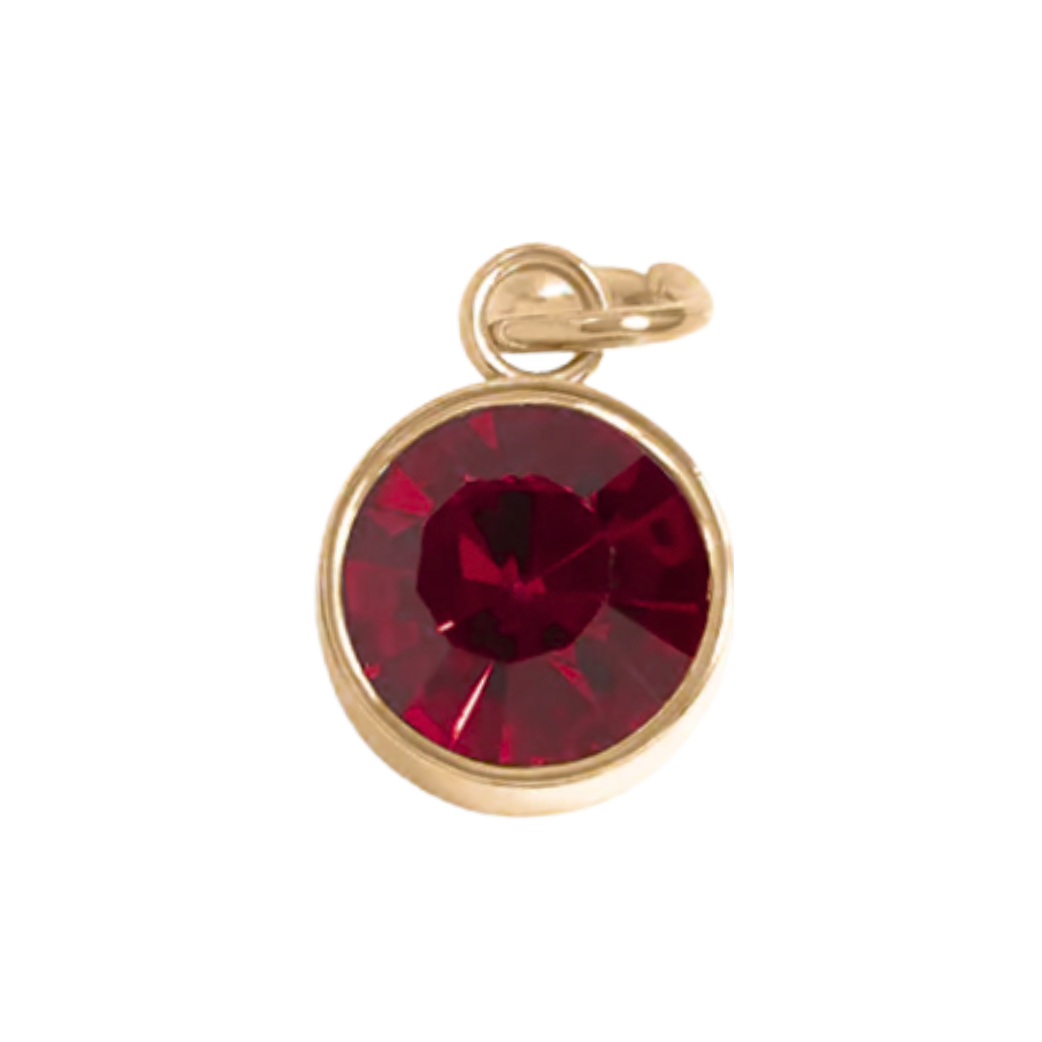 January birthstone garnet charm with faceted deep red stone and gold bezel setting by HOLST+LEE