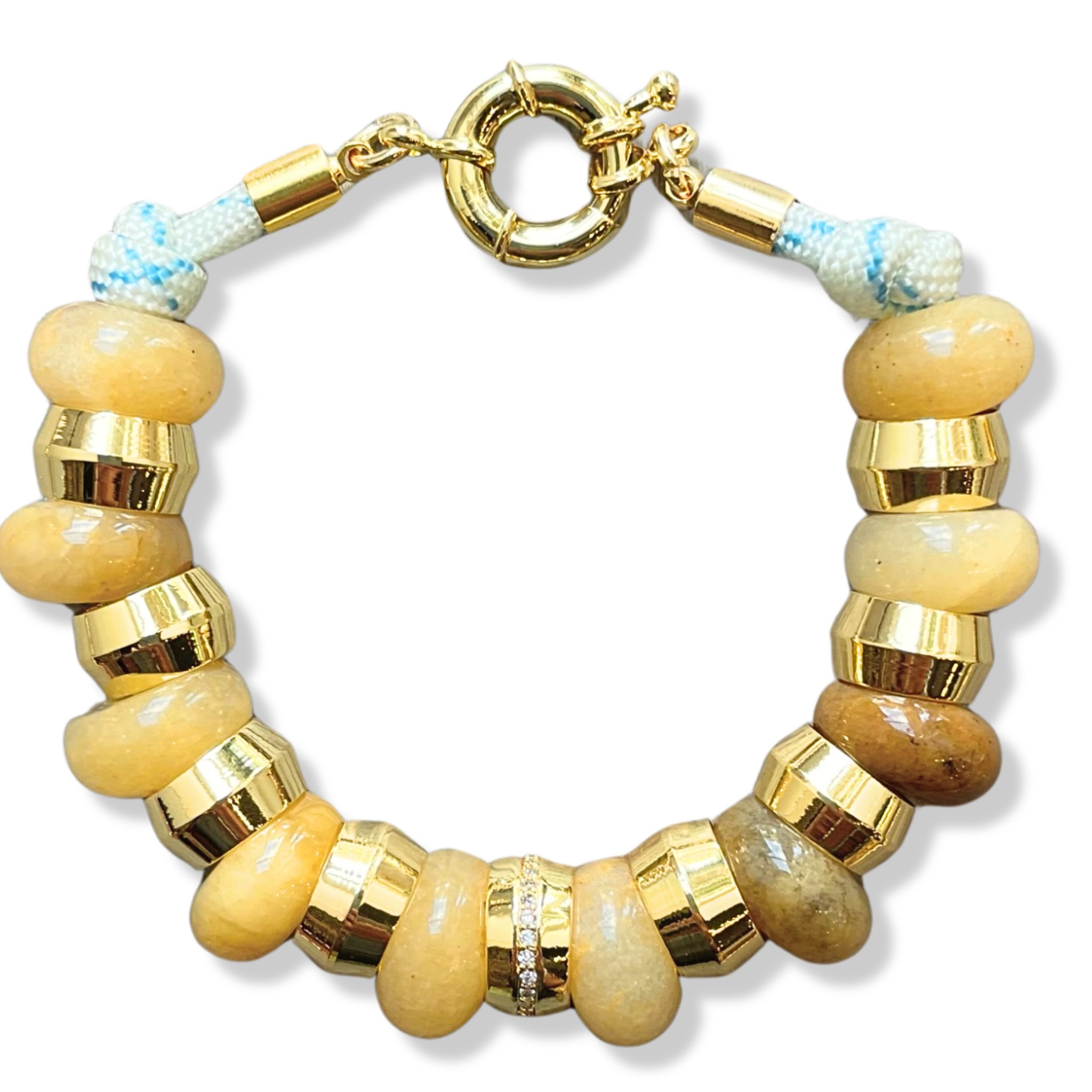 Yellow semi-precious gemstone beaded necklace with gold accents and toggle clasp by HOLST+LEE