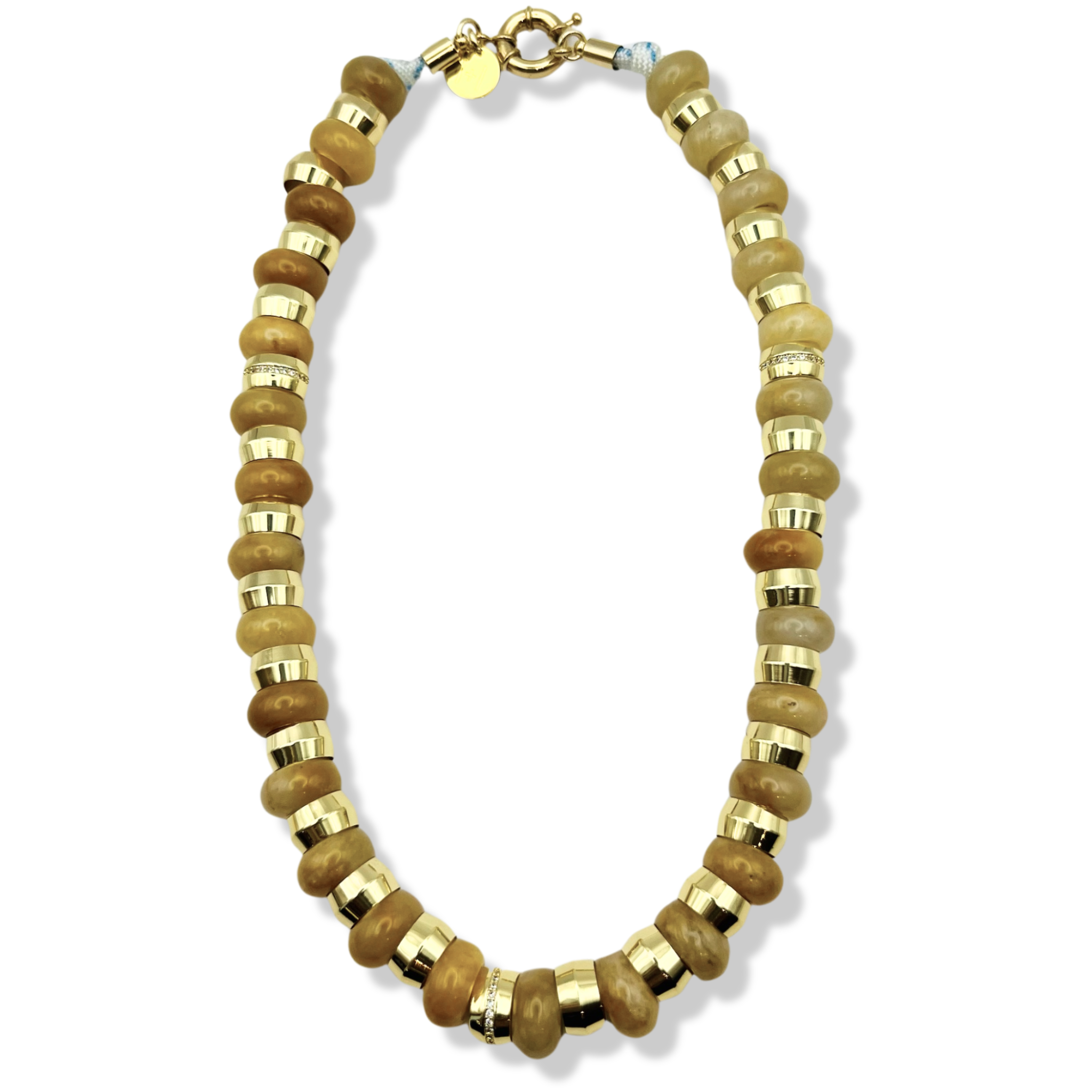 Yellow semi-precious gemstone beaded necklace with gold accents and toggle clasp by HOLST+LEE