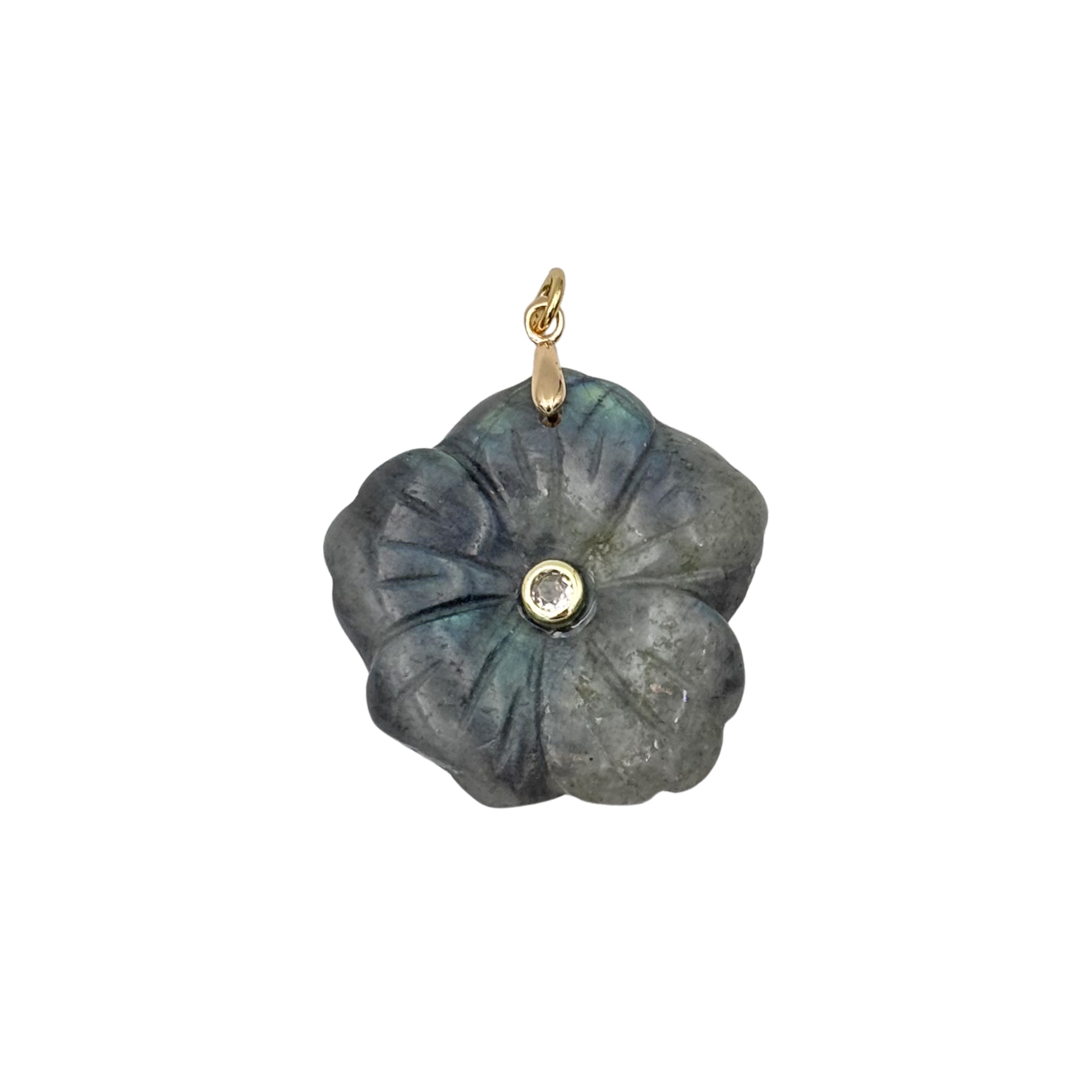 Labradorite gray semi-precious flower pendant with rhinestone center piece by HOLST+LEE