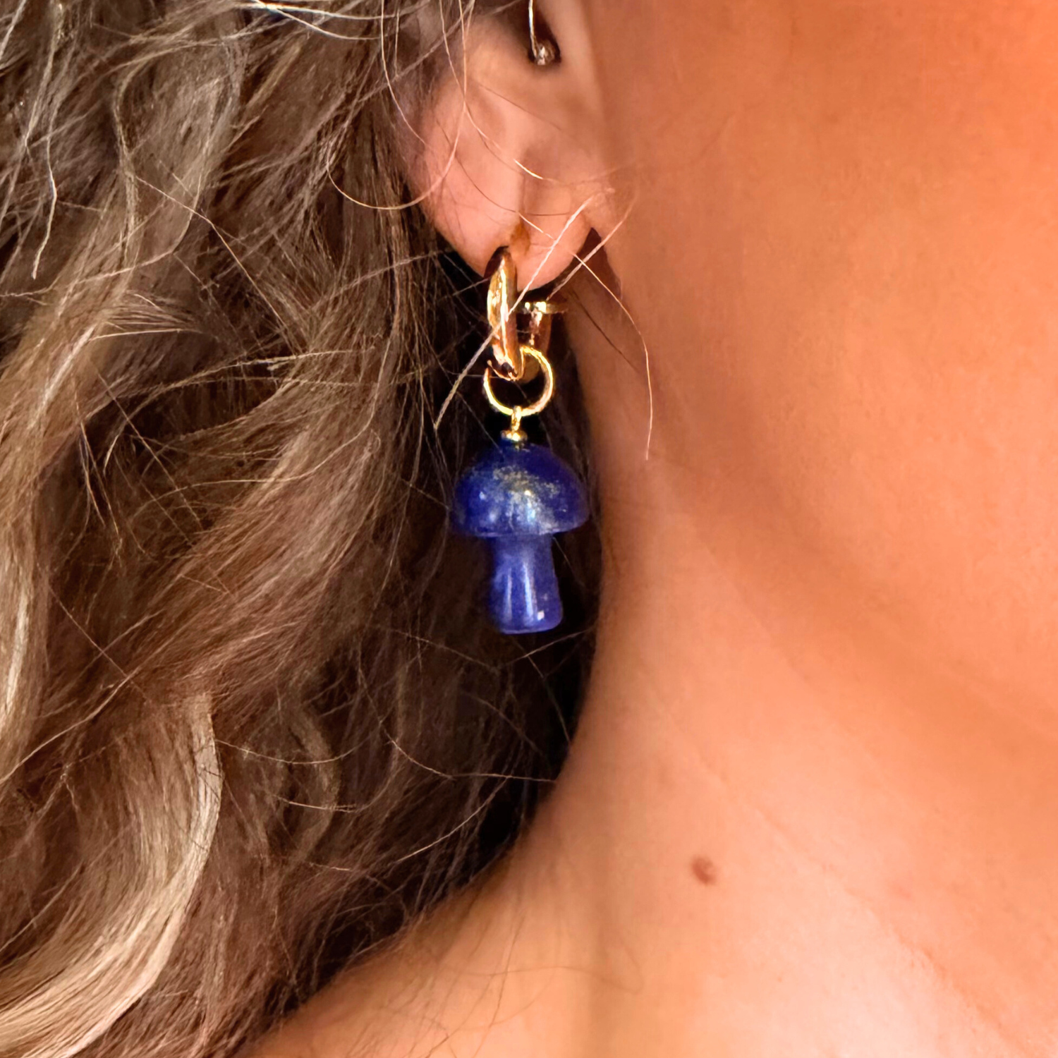 Lapis-MushroomEarrings-onmodel