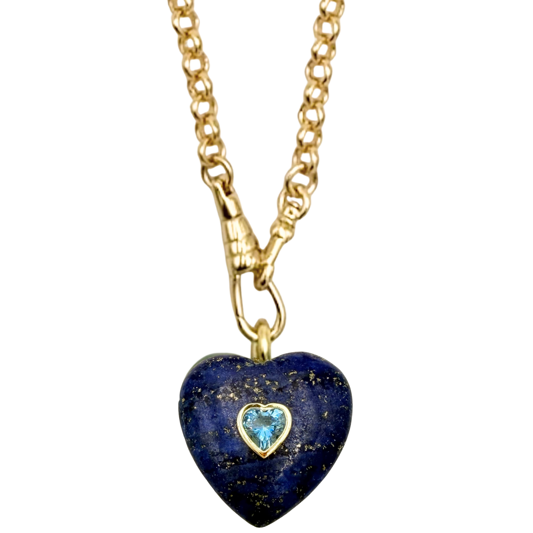 Gold rolo chain necklace with lapis heart pendant by HOLST+LEE