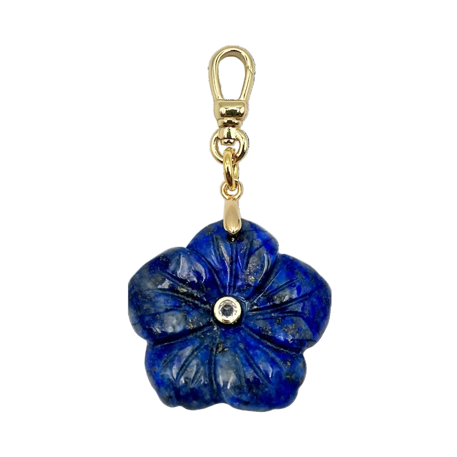 Blue semi-precious flower pendant with rhinestone center piece with gold charm clip by HOLST+LEE