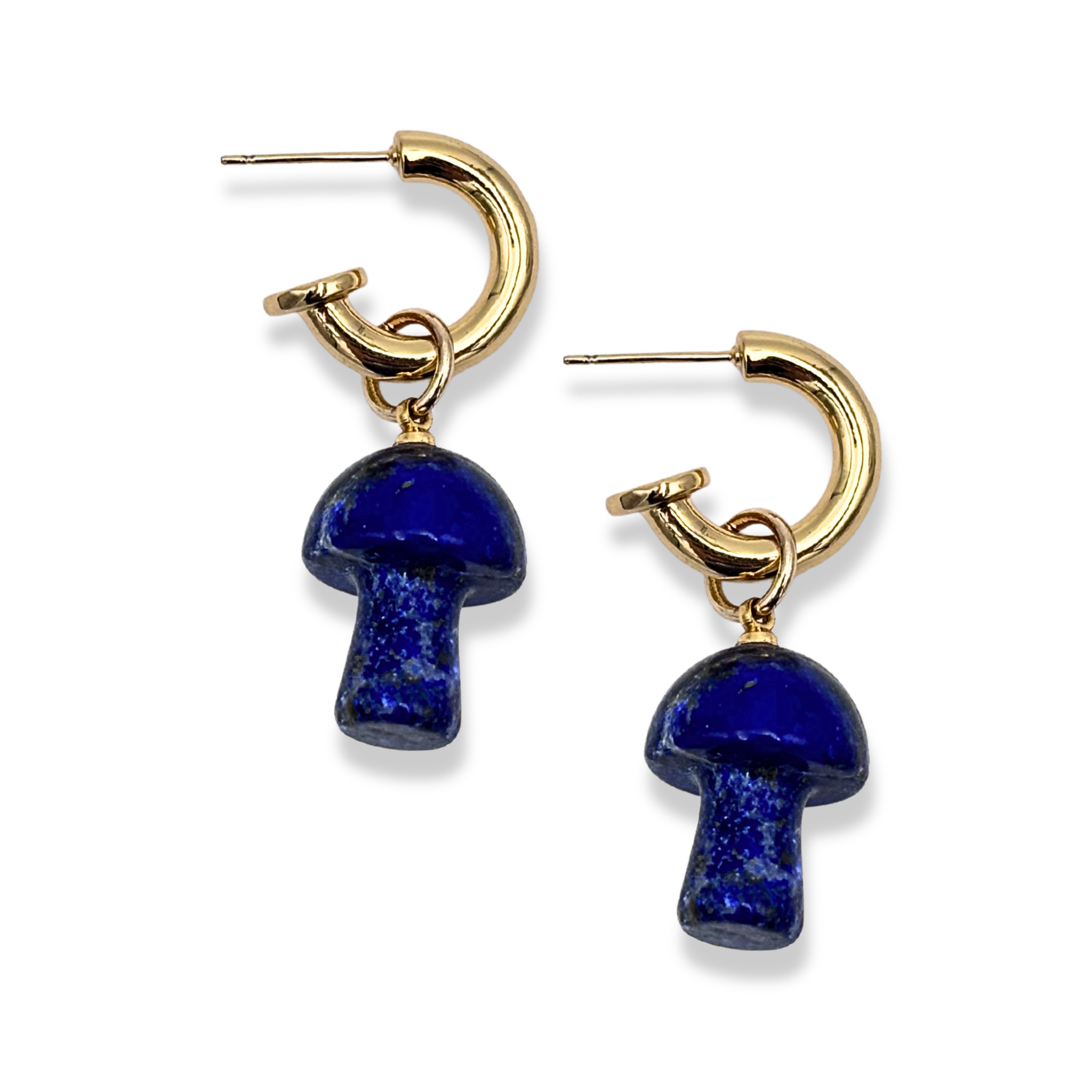 Lapis semi-precious mushroom drop earrings with gold hoop by HOLST+LEE