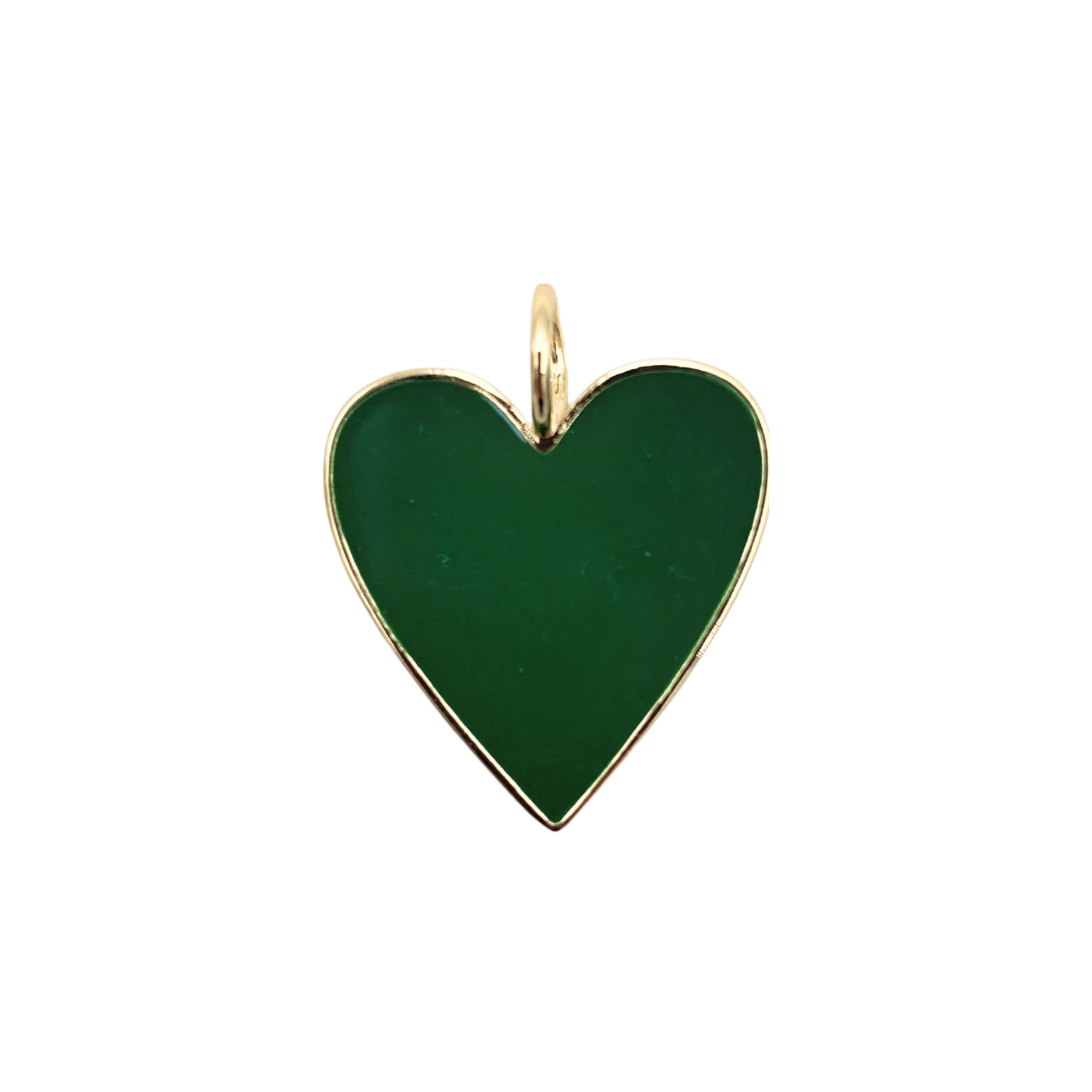 Large gold-rimmed green enamel heart charm with smooth polished face by HOLST+LEE
