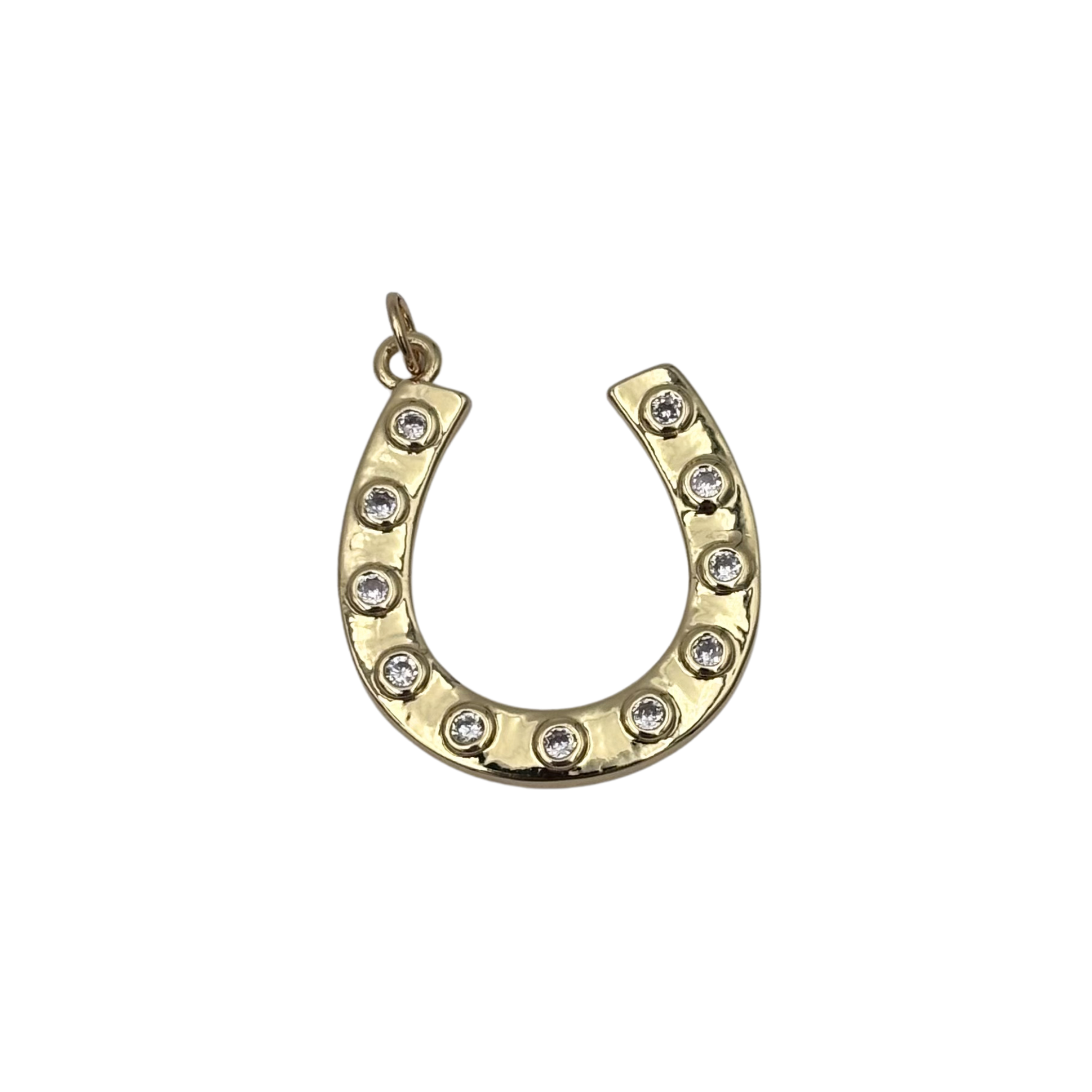 Large gold horseshoe charm with bezel-set clear crystal studs by HOLST+LEE
