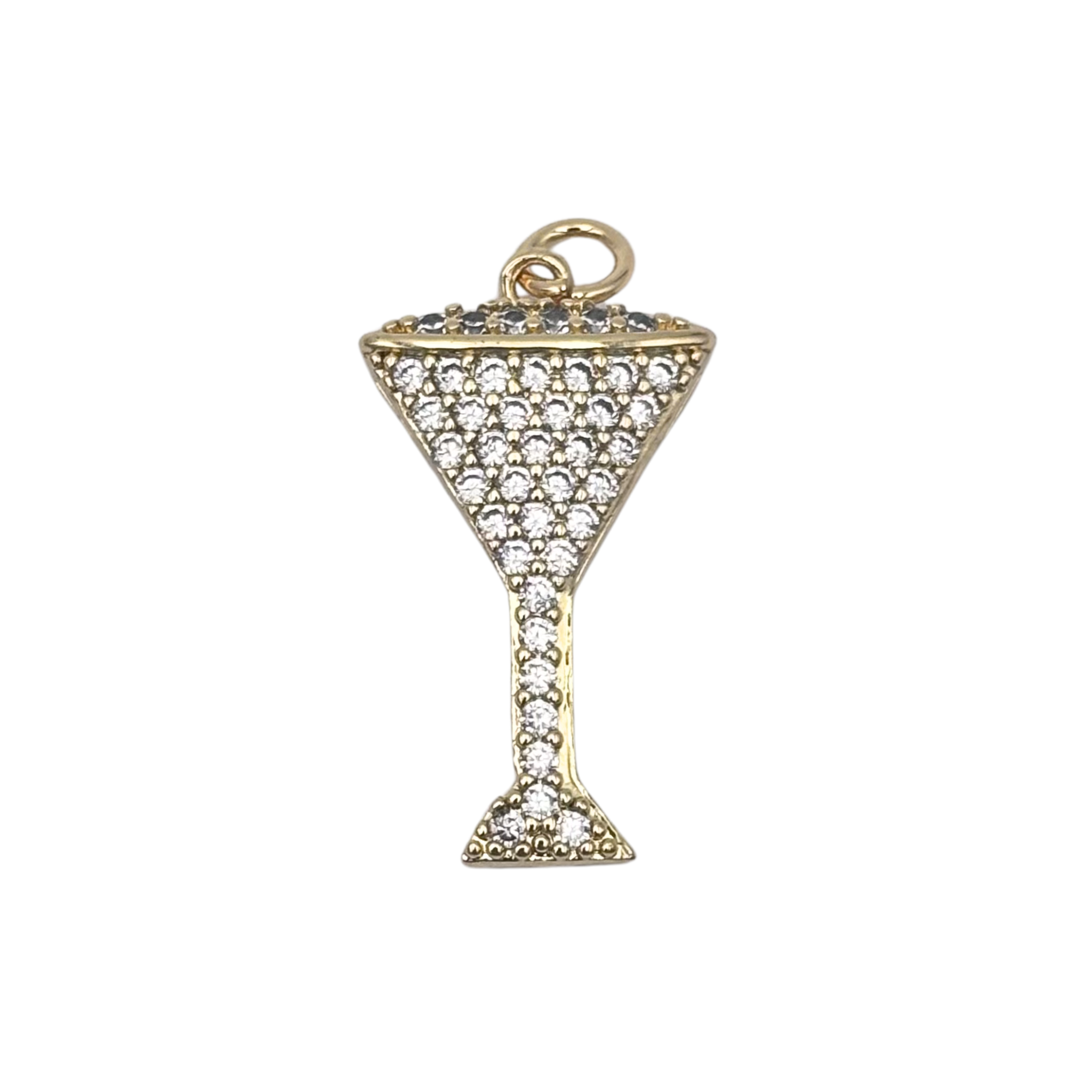 Gold martini glass charm with fully pavé clear rhinestones by HOLST+LEE
