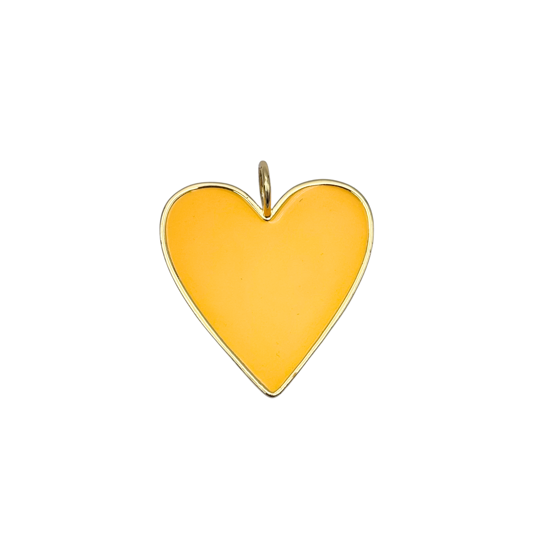 Large gold-rimmed yellow enamel heart charm with smooth polished face by HOLST+LEE
