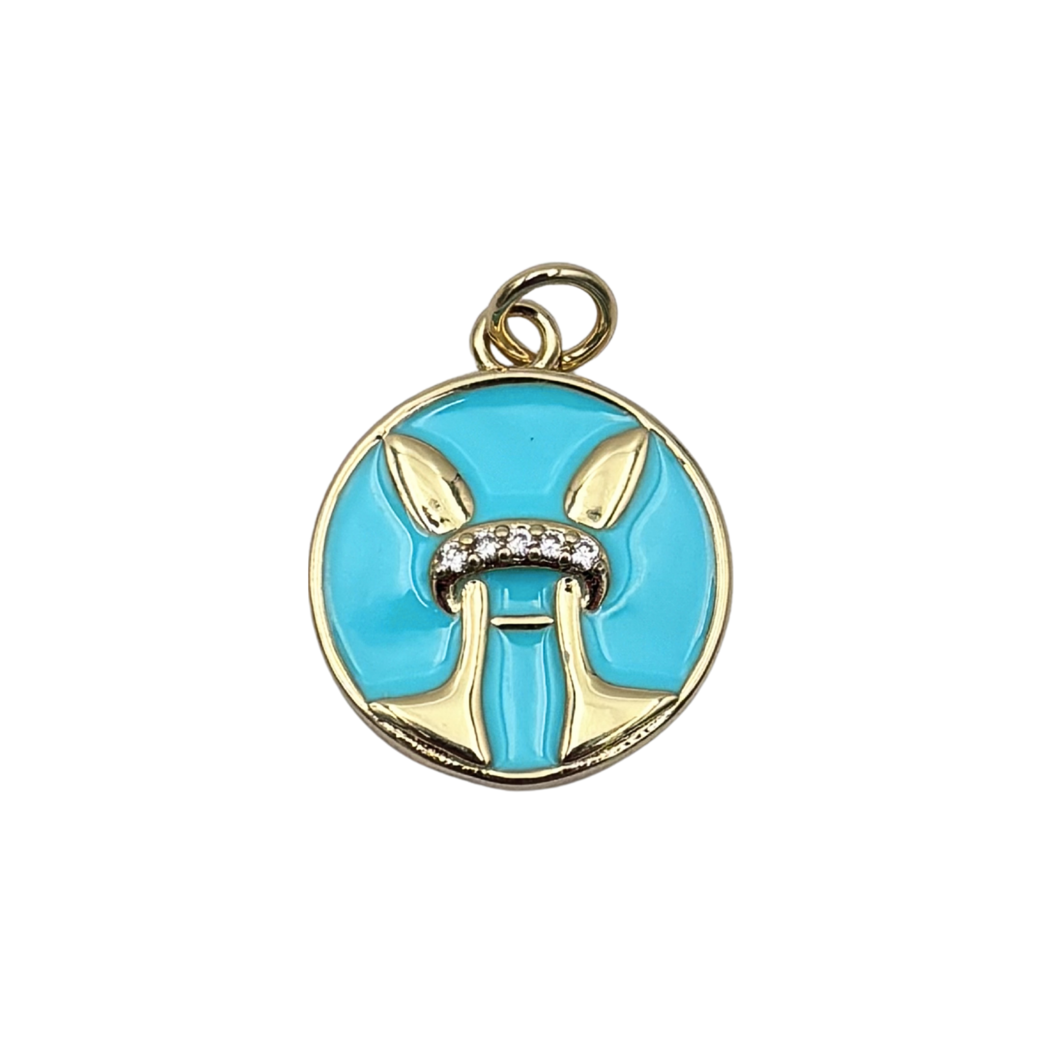 Libra zodiac charm pendant with turquoise enamel disc, gold scales symbol, and crystal accent details by HOLST+LEE