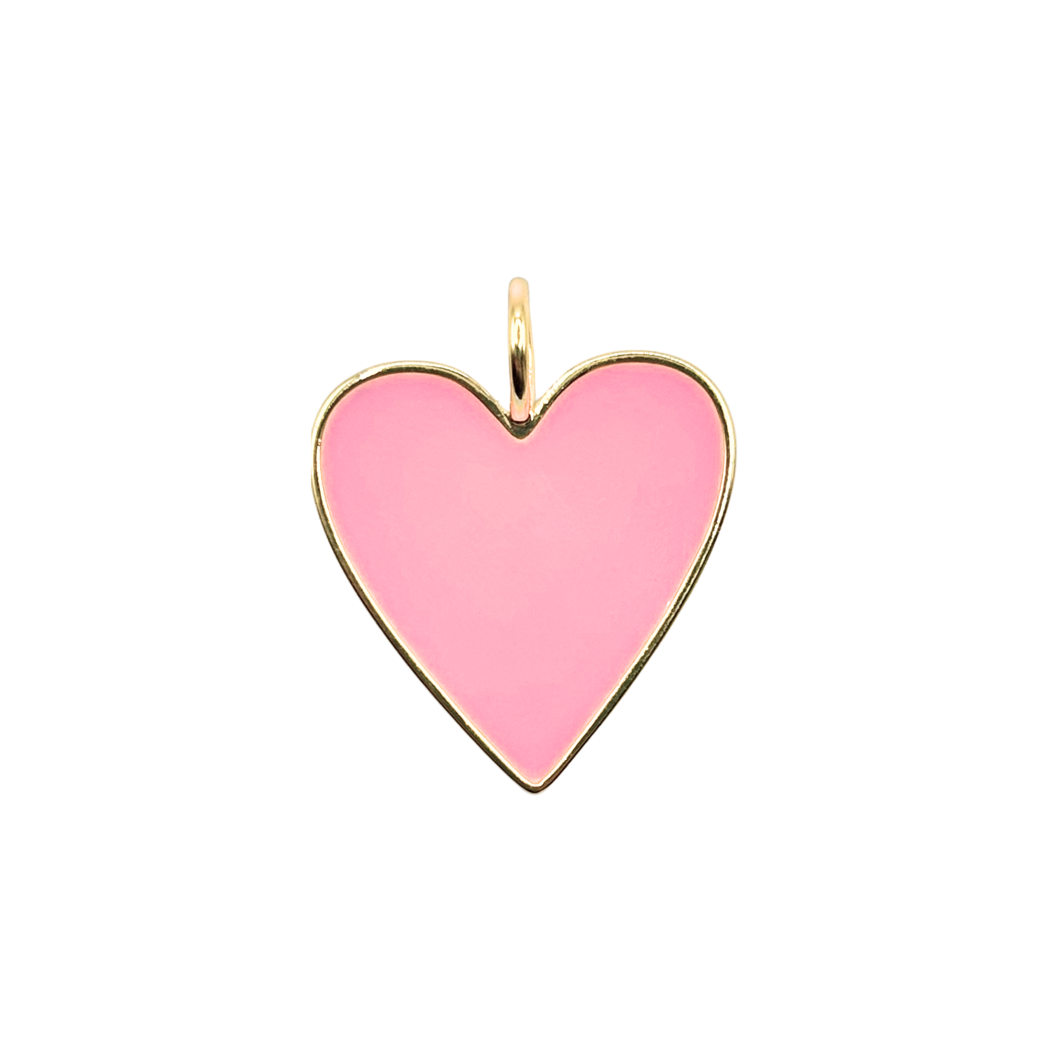 Large gold-rimmed light pink enamel heart charm with smooth polished face by HOLST+LEE