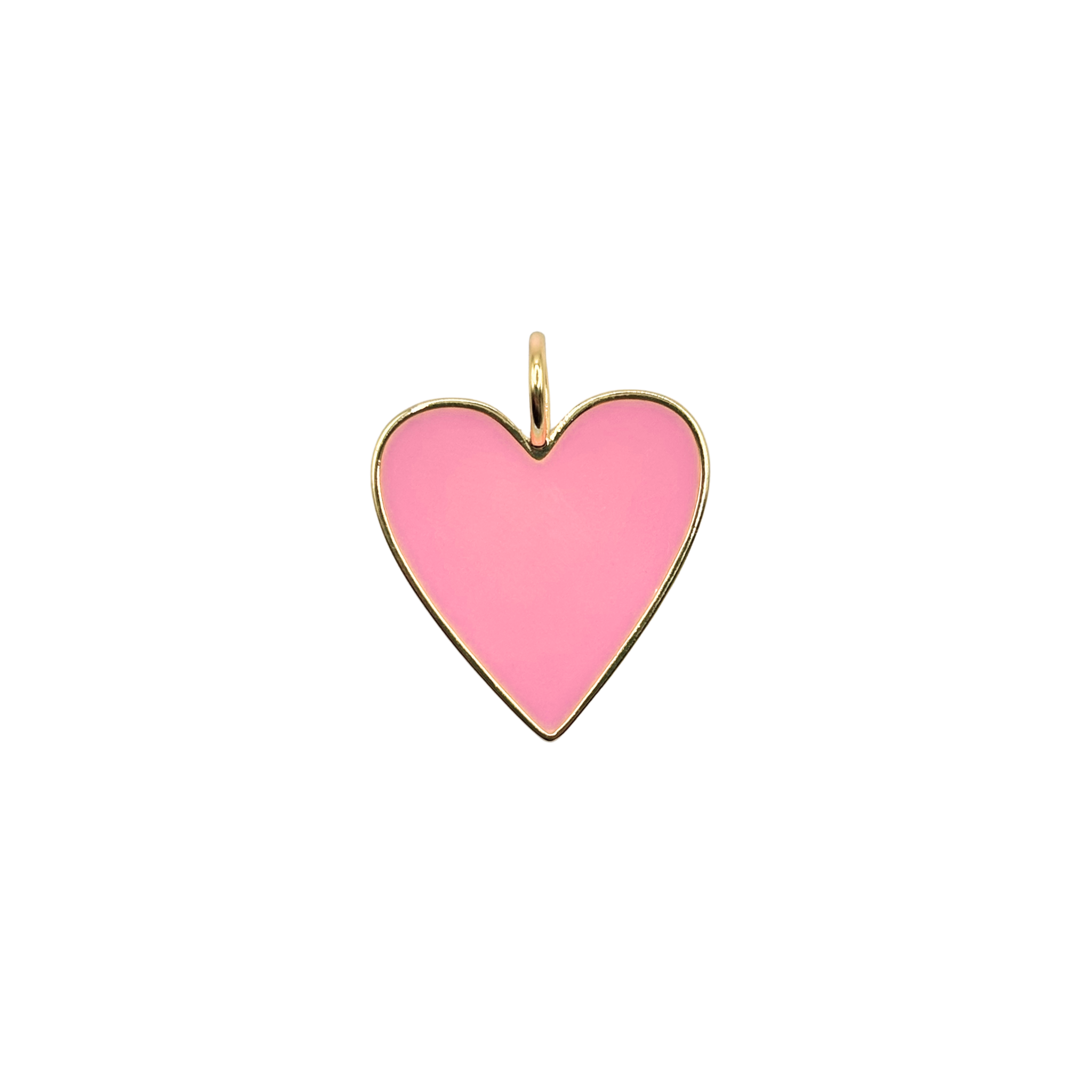 Gold-rimmed light pink enamel heart charm with smooth polished face by HOLST+LEE