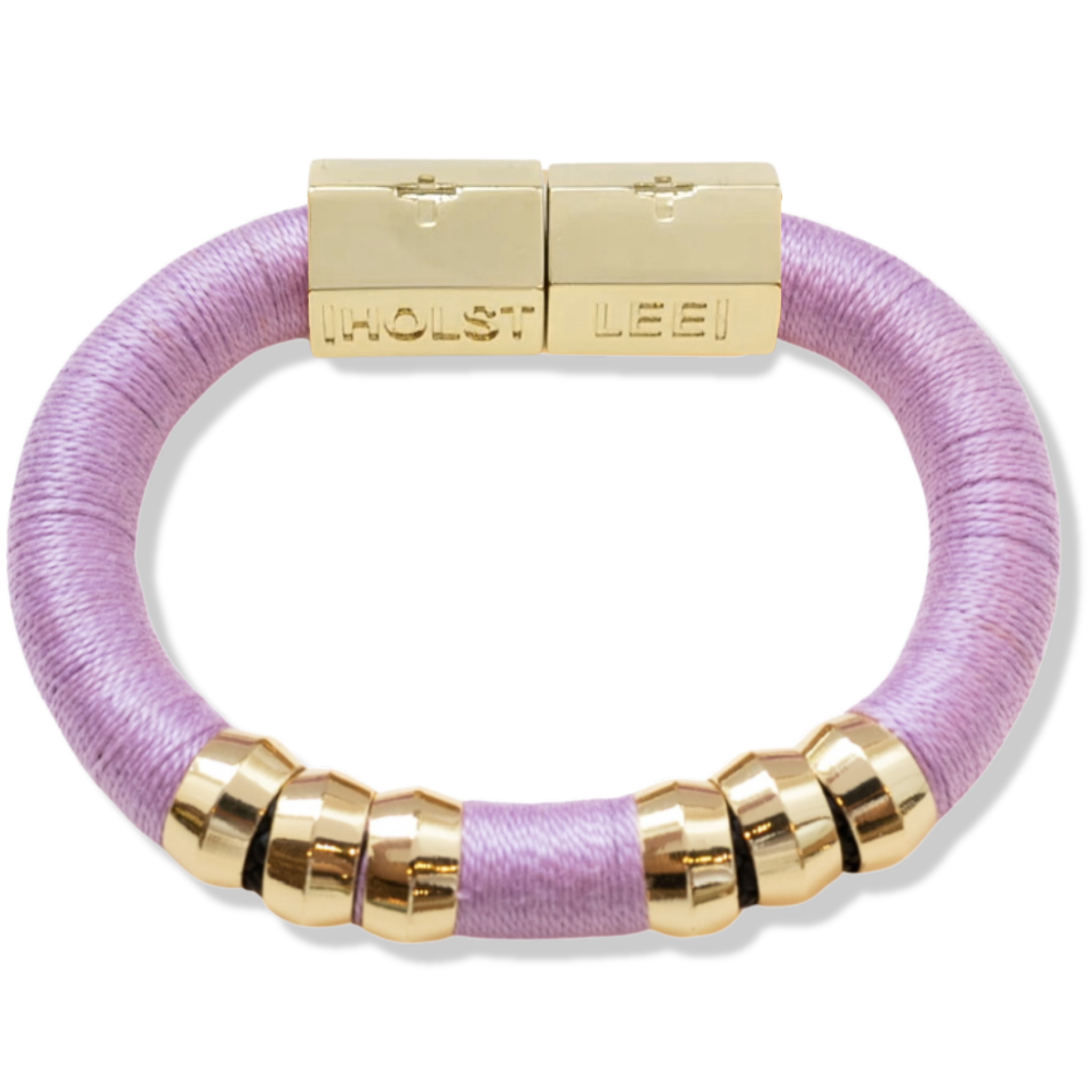 Lilac purple thread wrapped bracelet with 18K gold-filled magnetic clasped bracelet and gold ferrule accents by HOLST+LEE