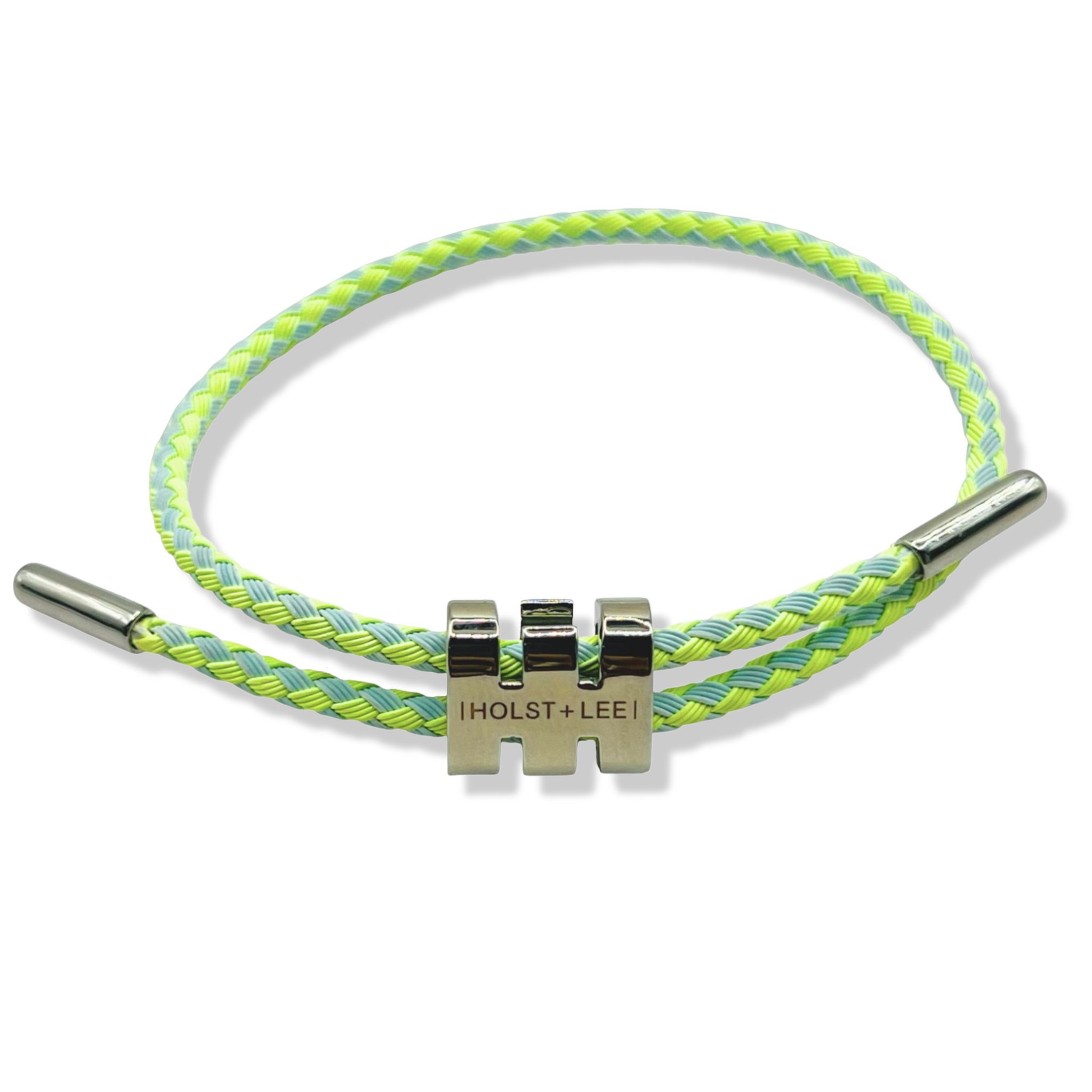 Lime and Seafoam braided rope bracelet with silver sliding clasp by HOLST+LEE