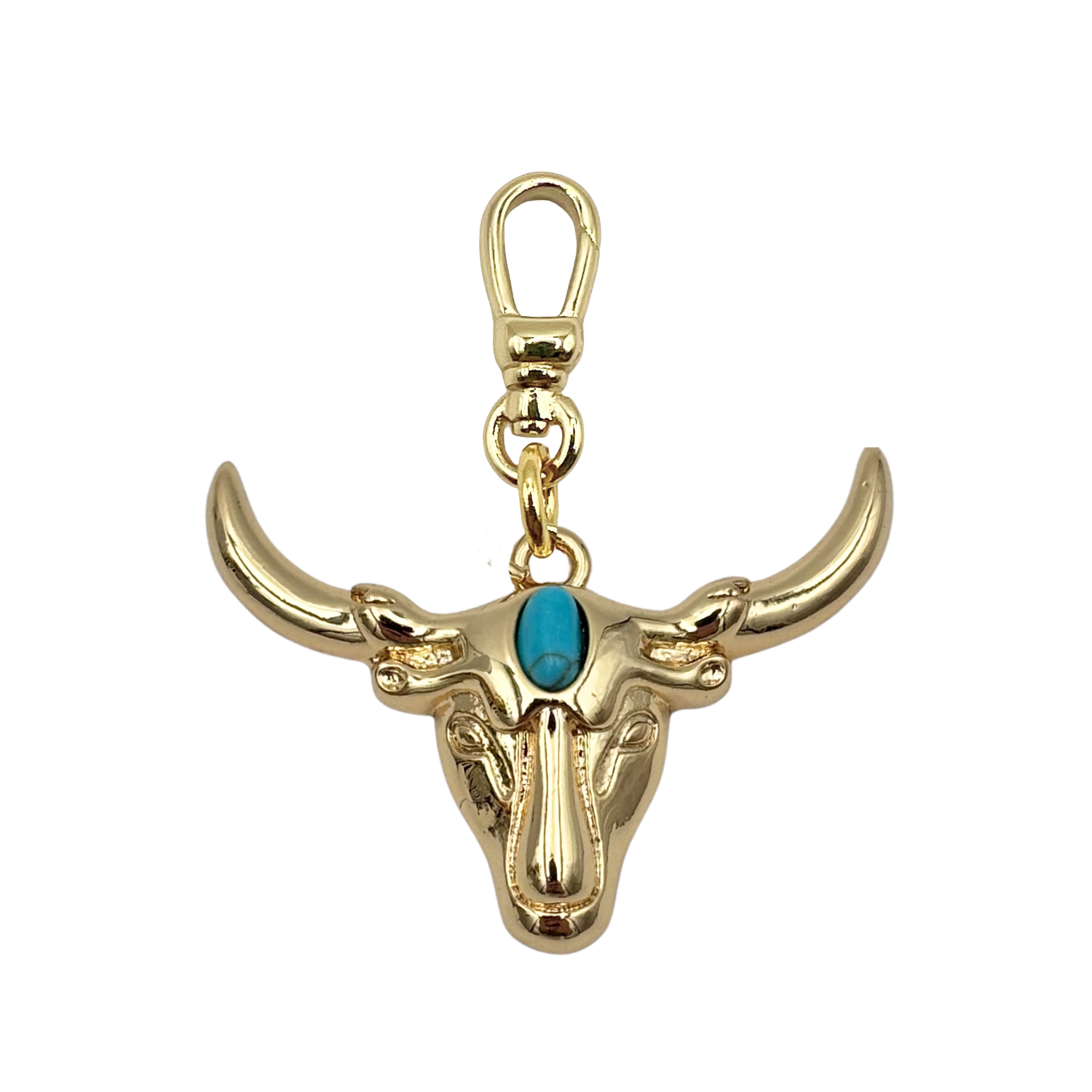 Gold longhorn charm with turquoise stone with gold charm clip by HOLST+LEE