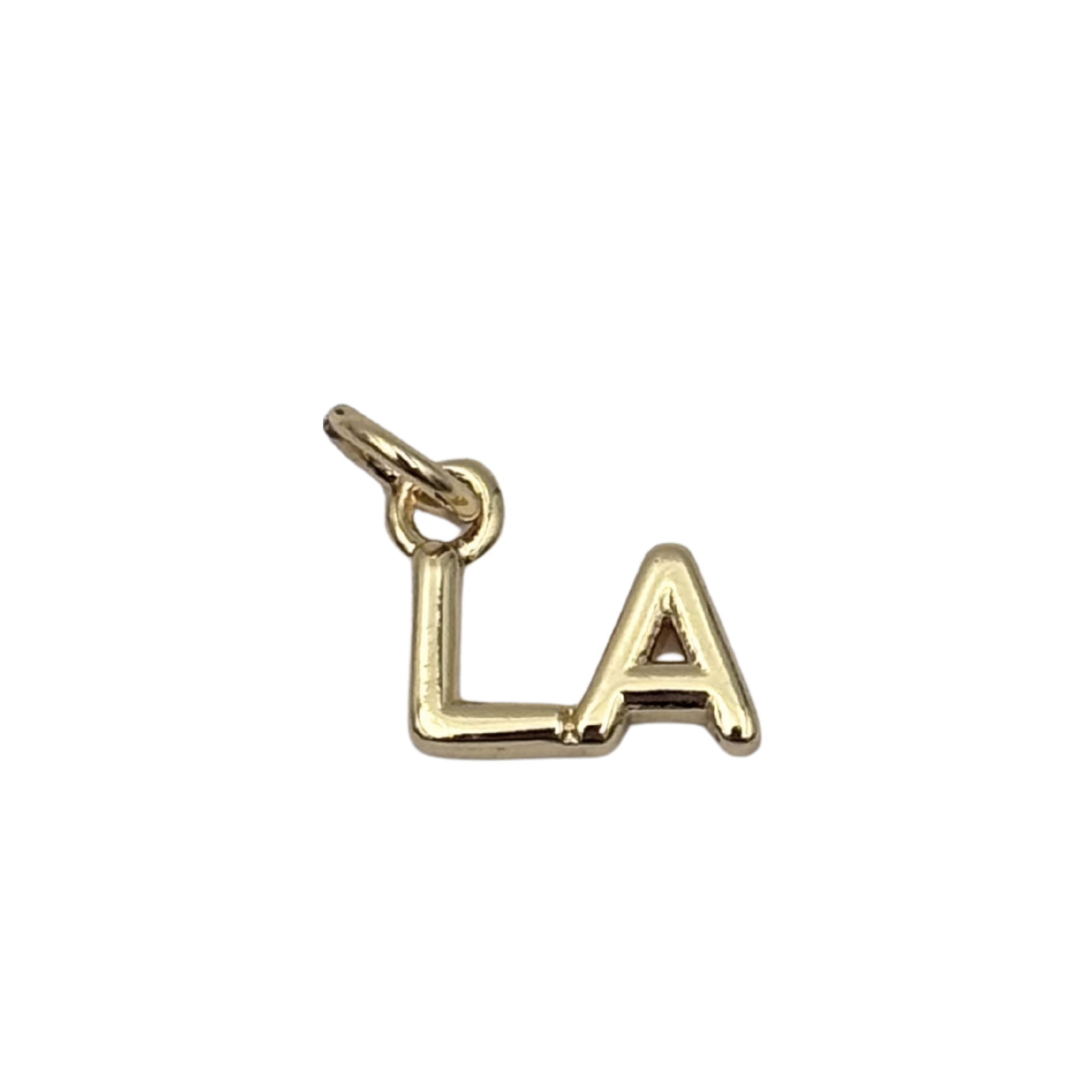 Gold 'LA' charm with sleek finish by HOLST+LEE