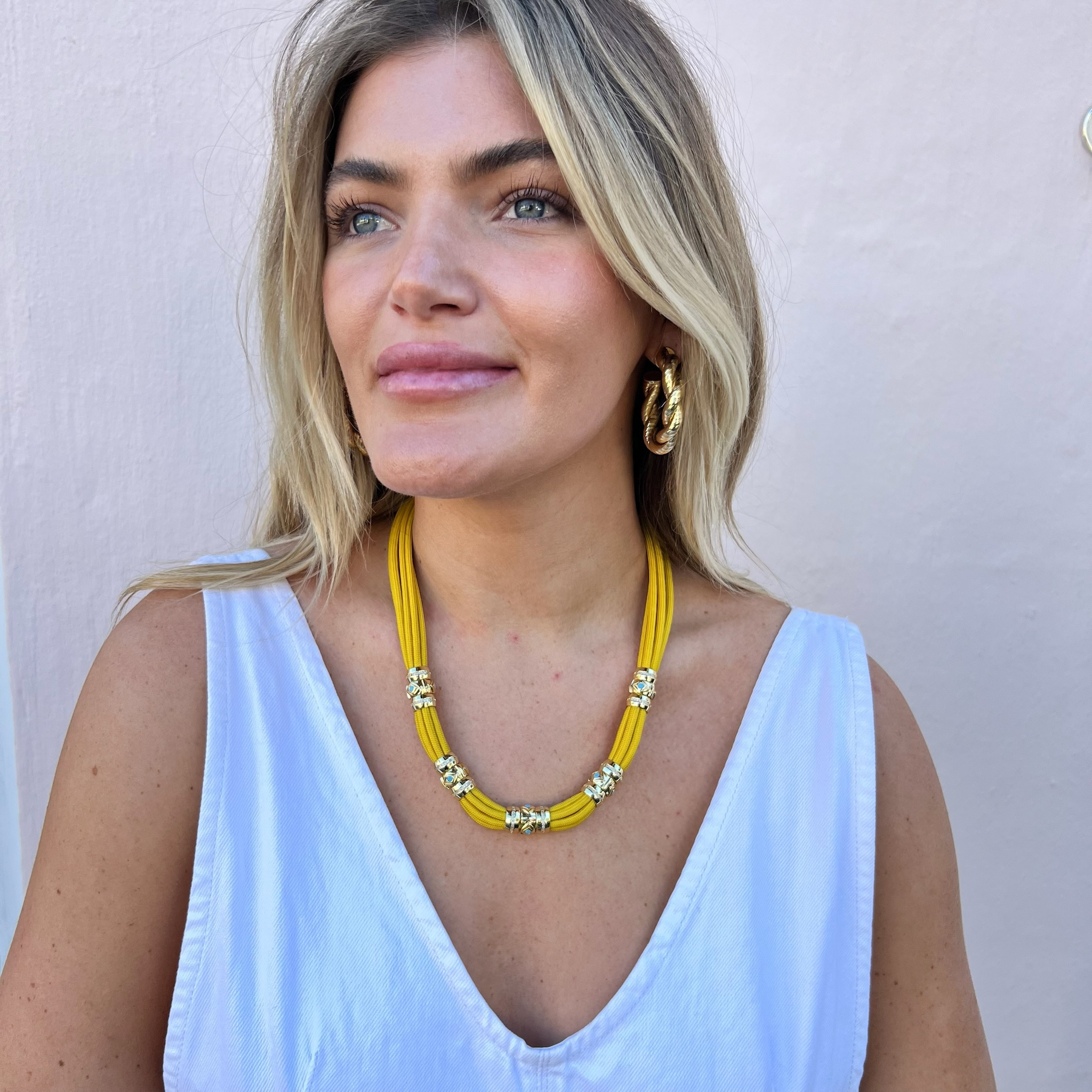 Luxe Colorblock Necklace - Sunshine Signature Magnetic Clasp on Model