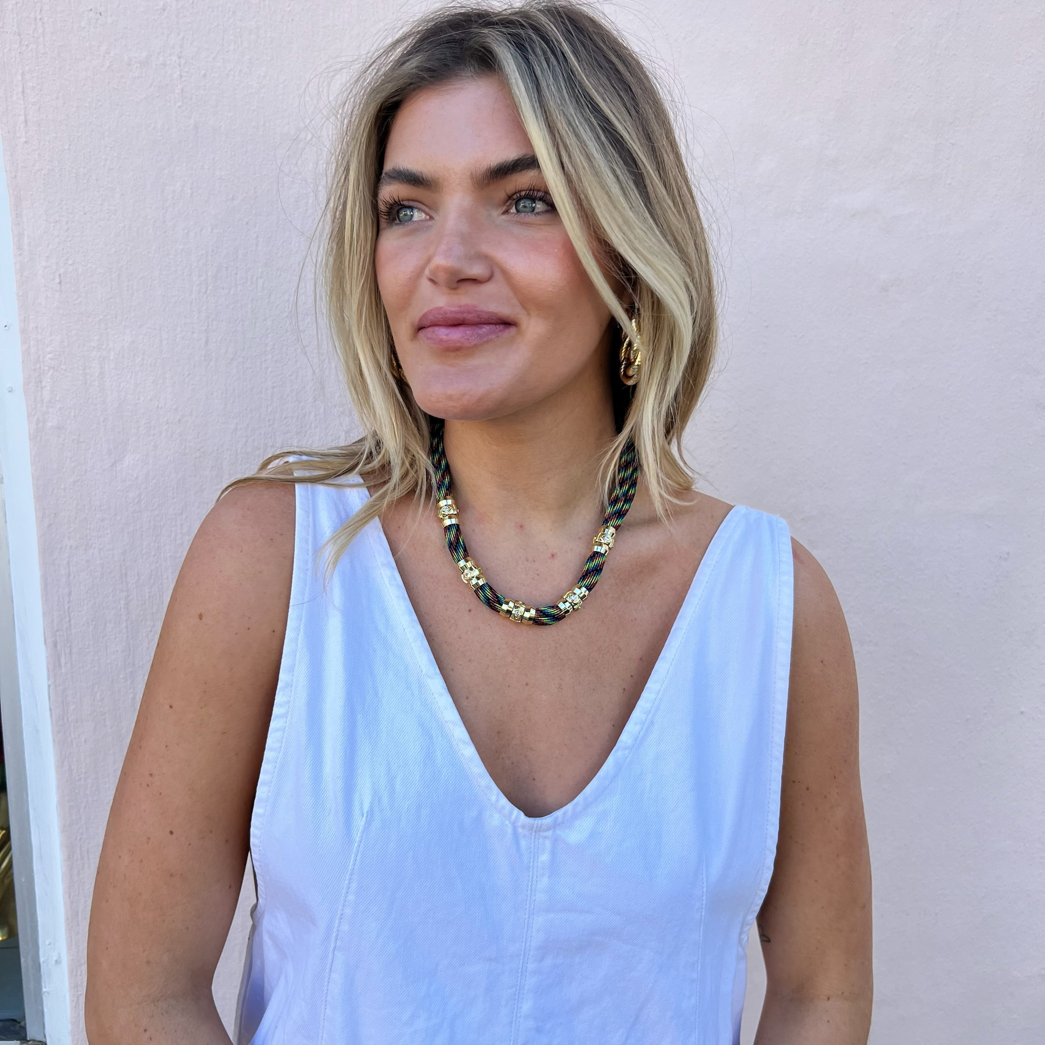 Luxe Colorblock Necklace Prisma Signature Magnetic Clasp on Model
