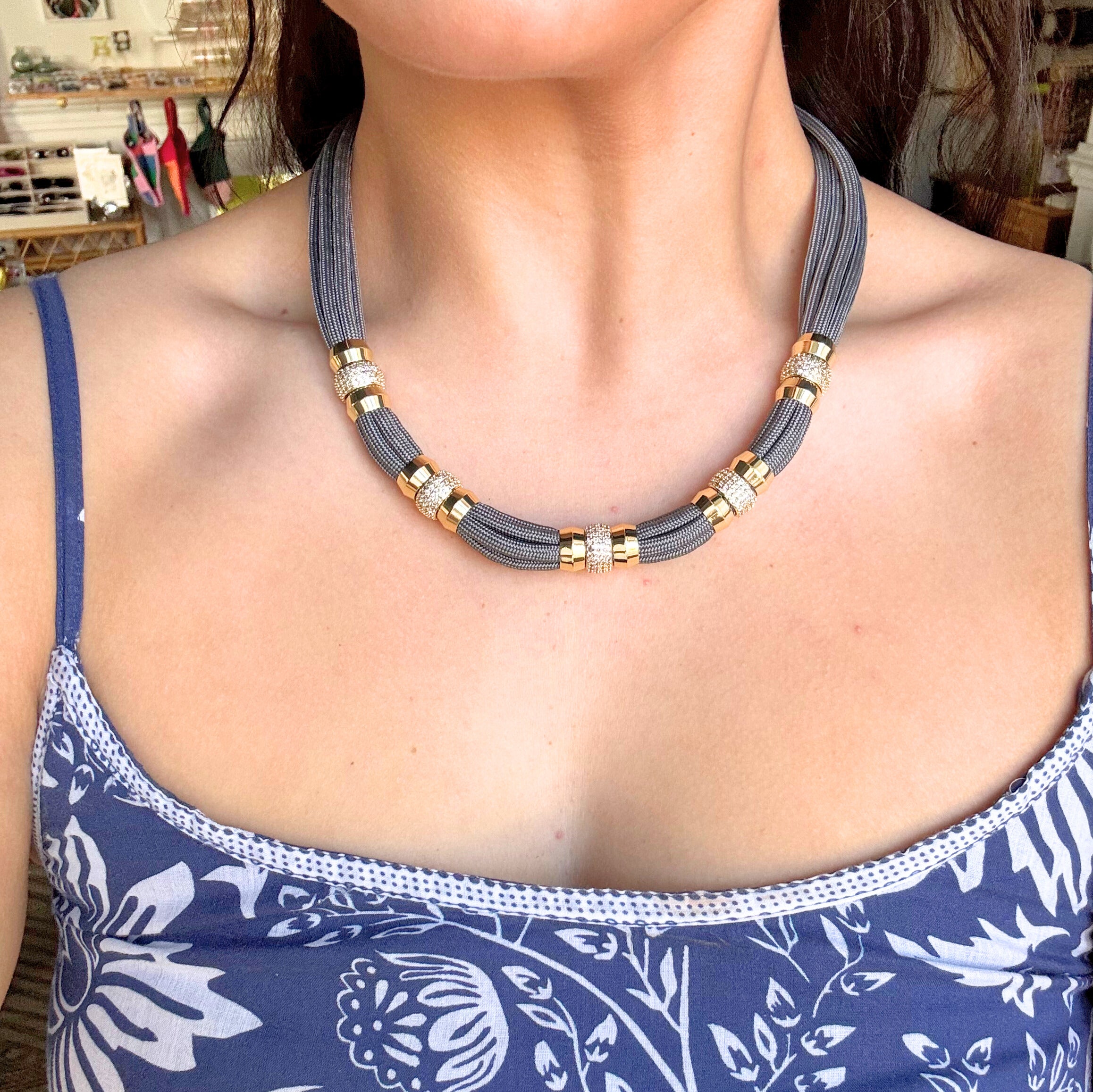 Luxe Colorblock Necklace Thunder Signature Magnetic Clasp on Model