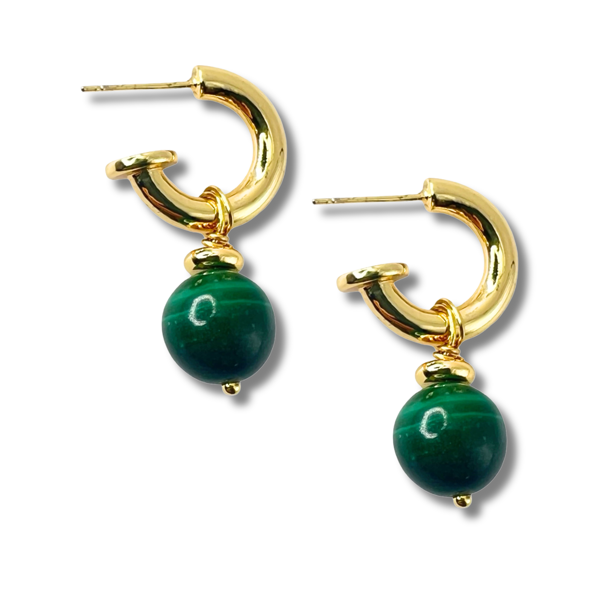 Malachite gemstone drop earrings with gold hoop by HOLST+LEE