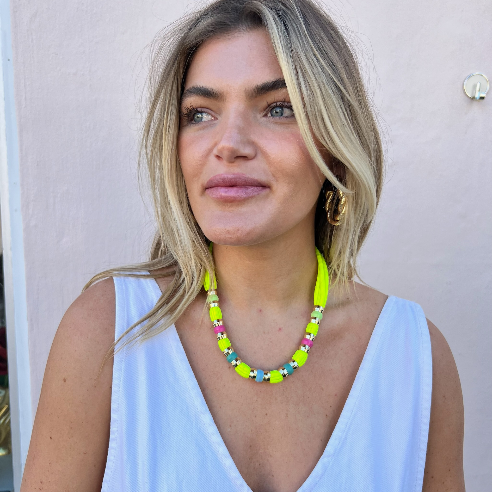 Malibu Colorblock Necklace Signature Magnetic Clasp on Model