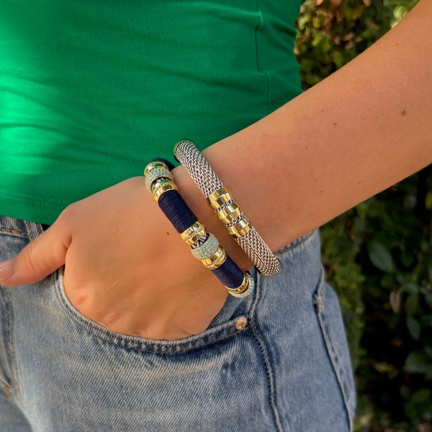 Mesh Classic Two Tone Bracelet Signature Magnetic Clasp 