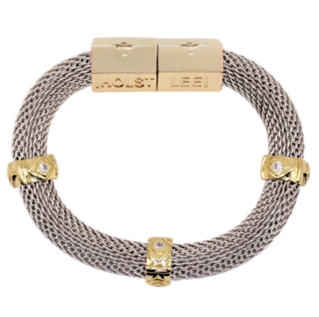 Mesh Evil Eye Bracelet Two Tone Bracelet Signature Magnetic Clasp 