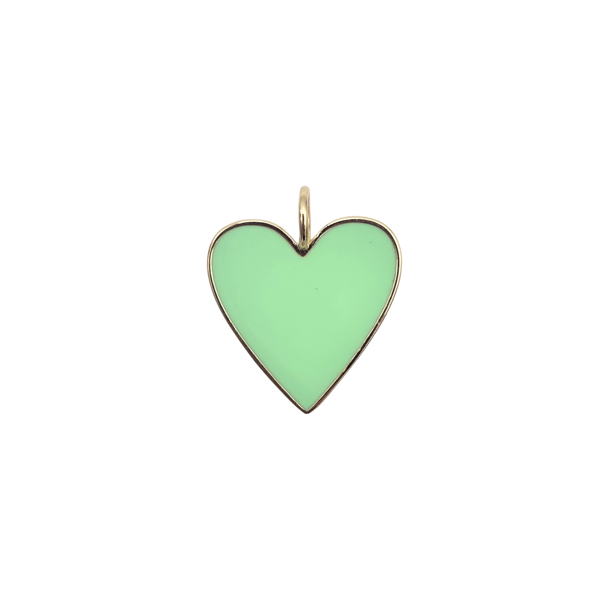 Gold-rimmed mint enamel heart charm with smooth polished face by HOLST+LEE