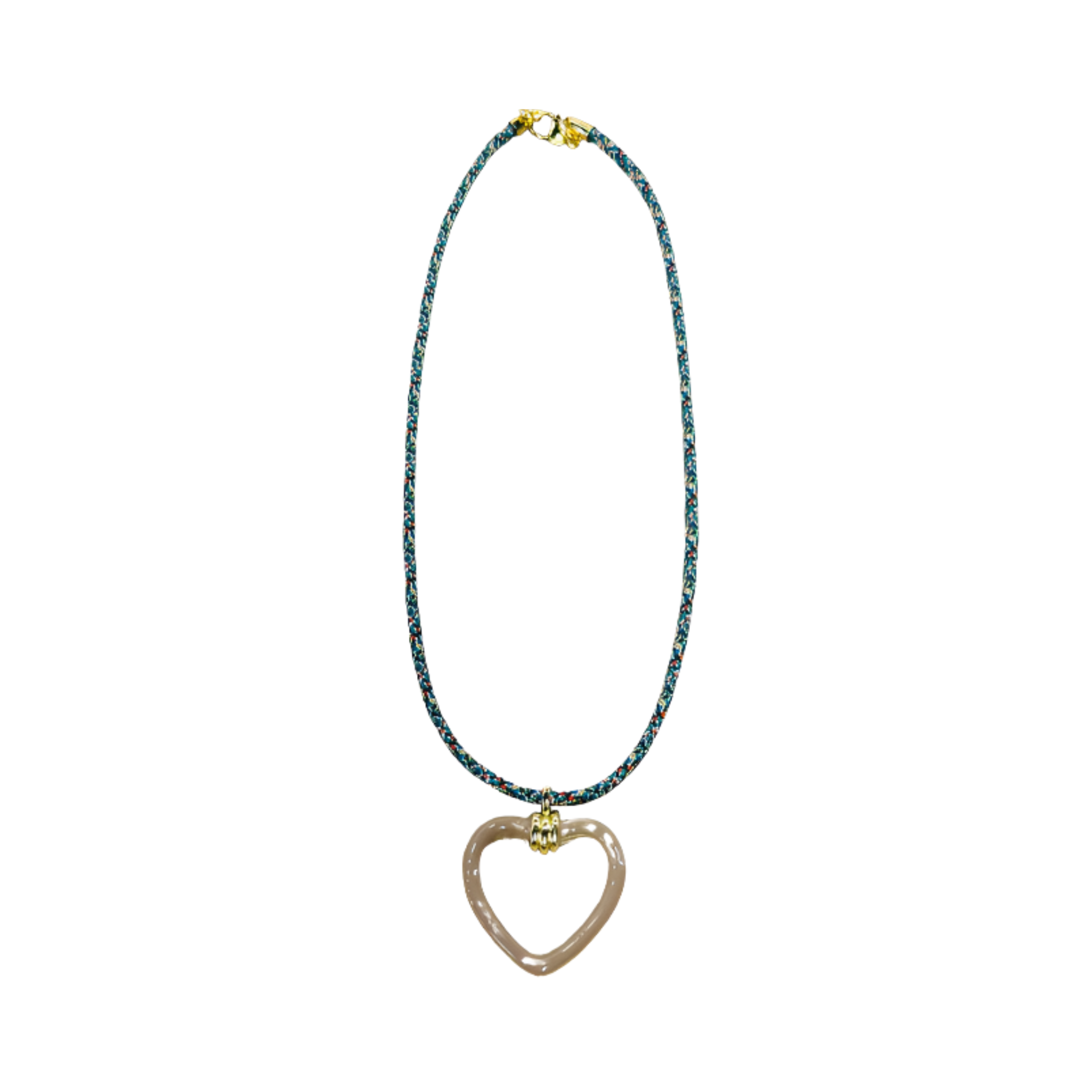 Multi-colored paracord necklace with  gold-filled and tan enamel heart-shaped charm by HOLST+LEE