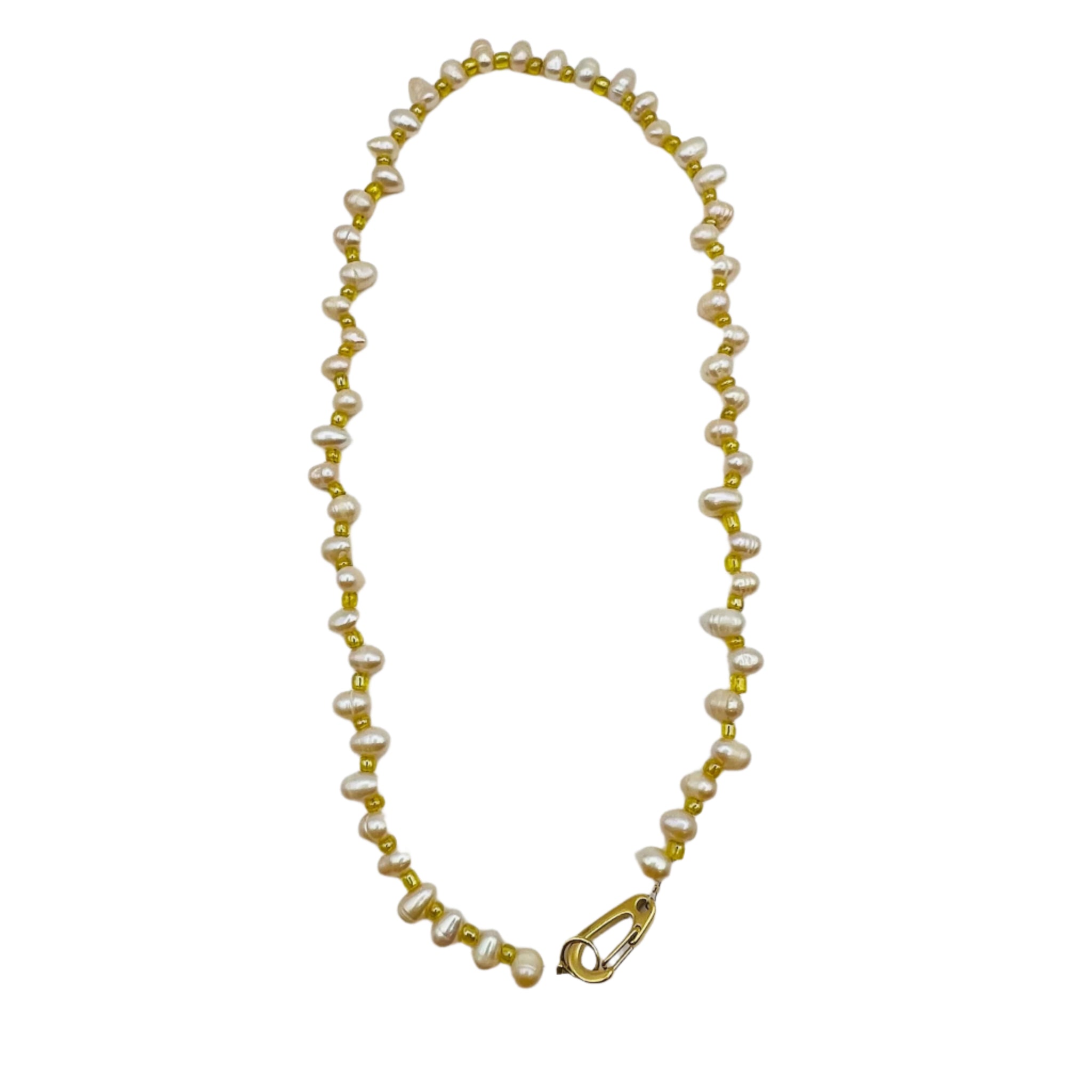 A natural pearl necklace golden with gold-filled hardware and turquoise accent beads by HOLST+LEE